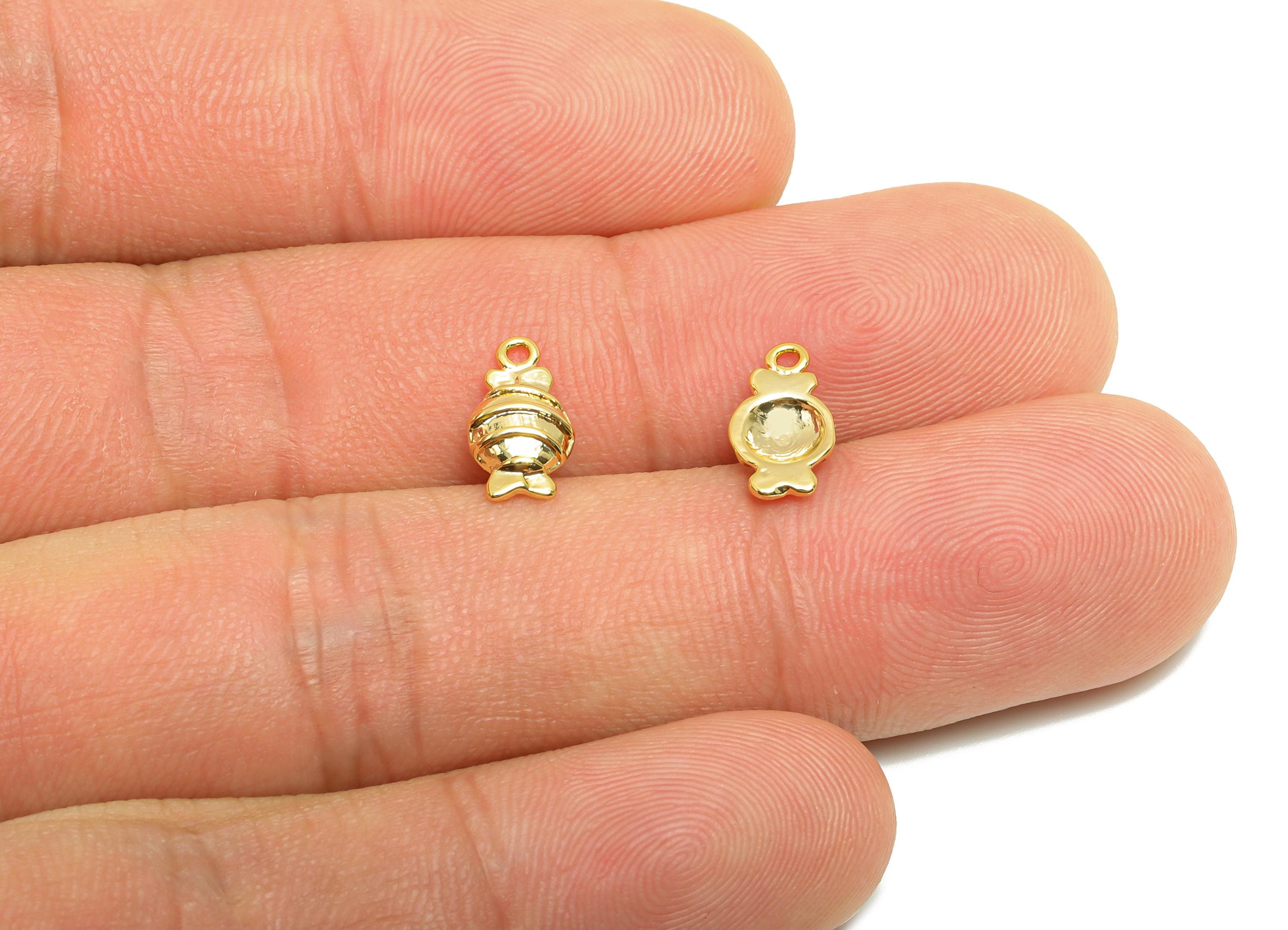 Brass Candy Earring Charm - Gold Mini Candy Charm for Baby - Tiny Candy Pendant with Loop - 18K Real Gold Plating - 10.8x5.9x2.2mm - RGP8850 - DOMEDBAZAAR