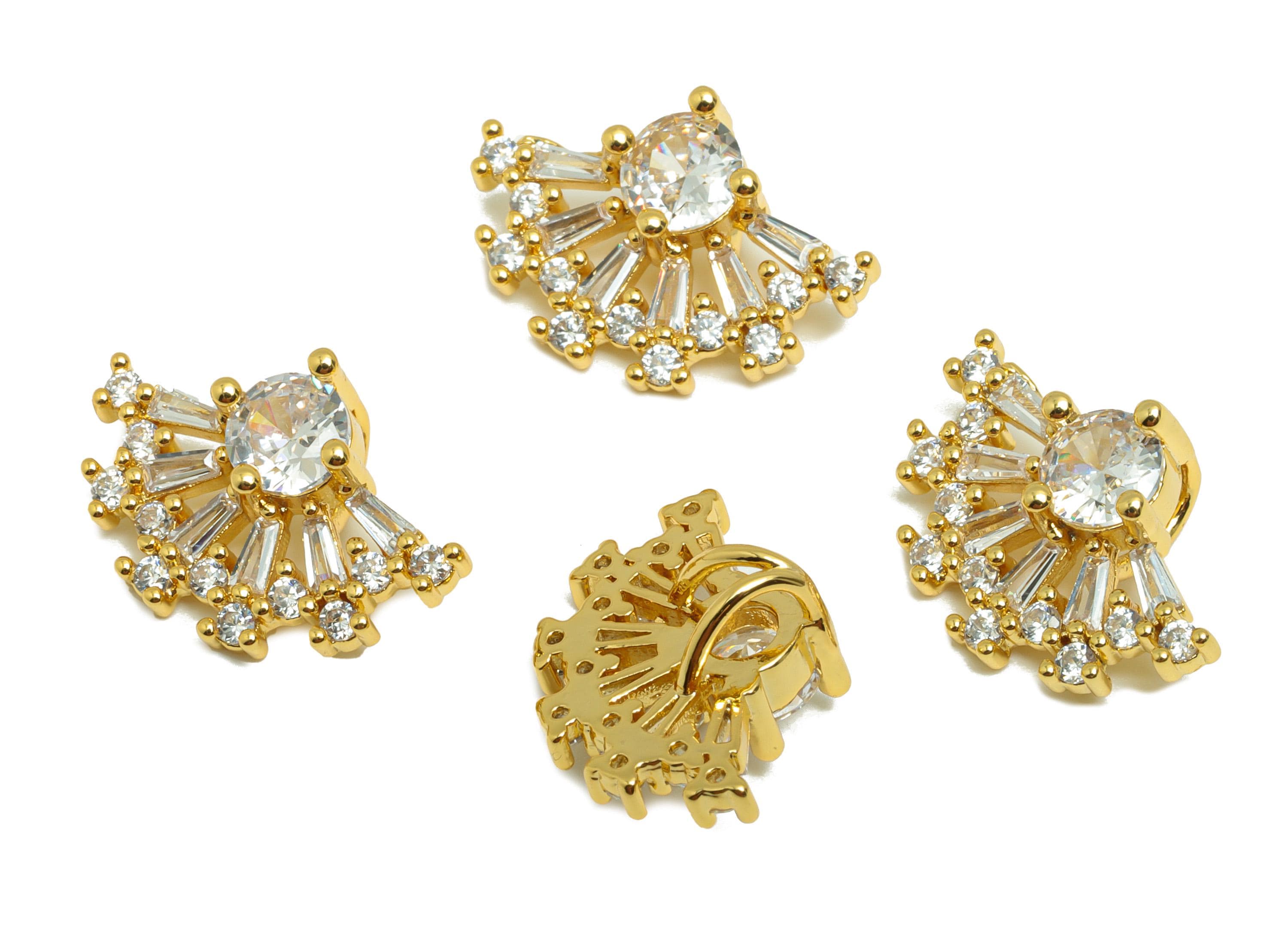 Brass Fringe Fan Charm - Gold Semicircle Earring Charm for Necklace - Zircon Fringe Pendant - 18K Real Gold Plating -16.7x12x7.13mm- RGP8851 - DOMEDBAZAAR