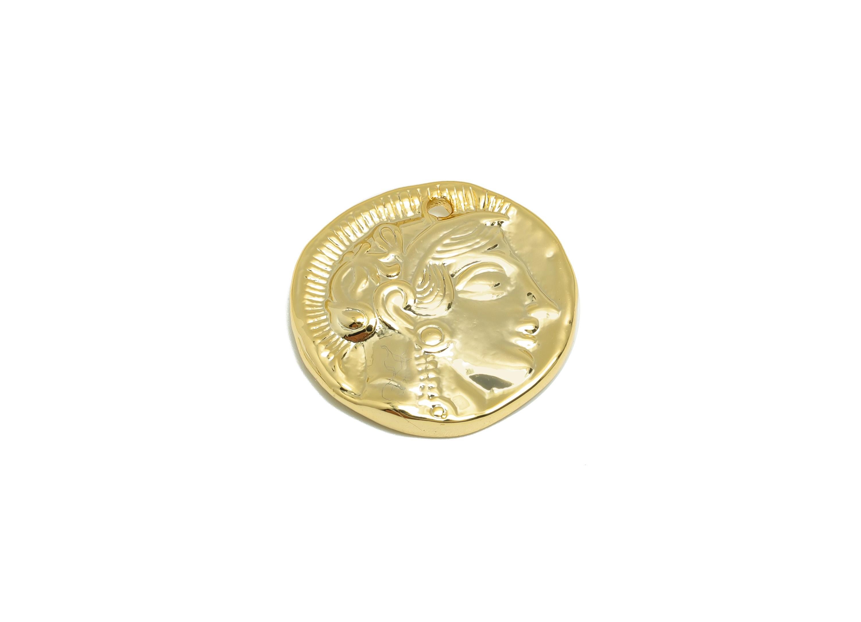 Brass Round Earring Charm - Gold Relief Owl Charm for Necklace - Animal Pendant with Loop - 18K Real Gold Plating - 21x21x3.33mm - RGP8853 - DOMEDBAZAAR