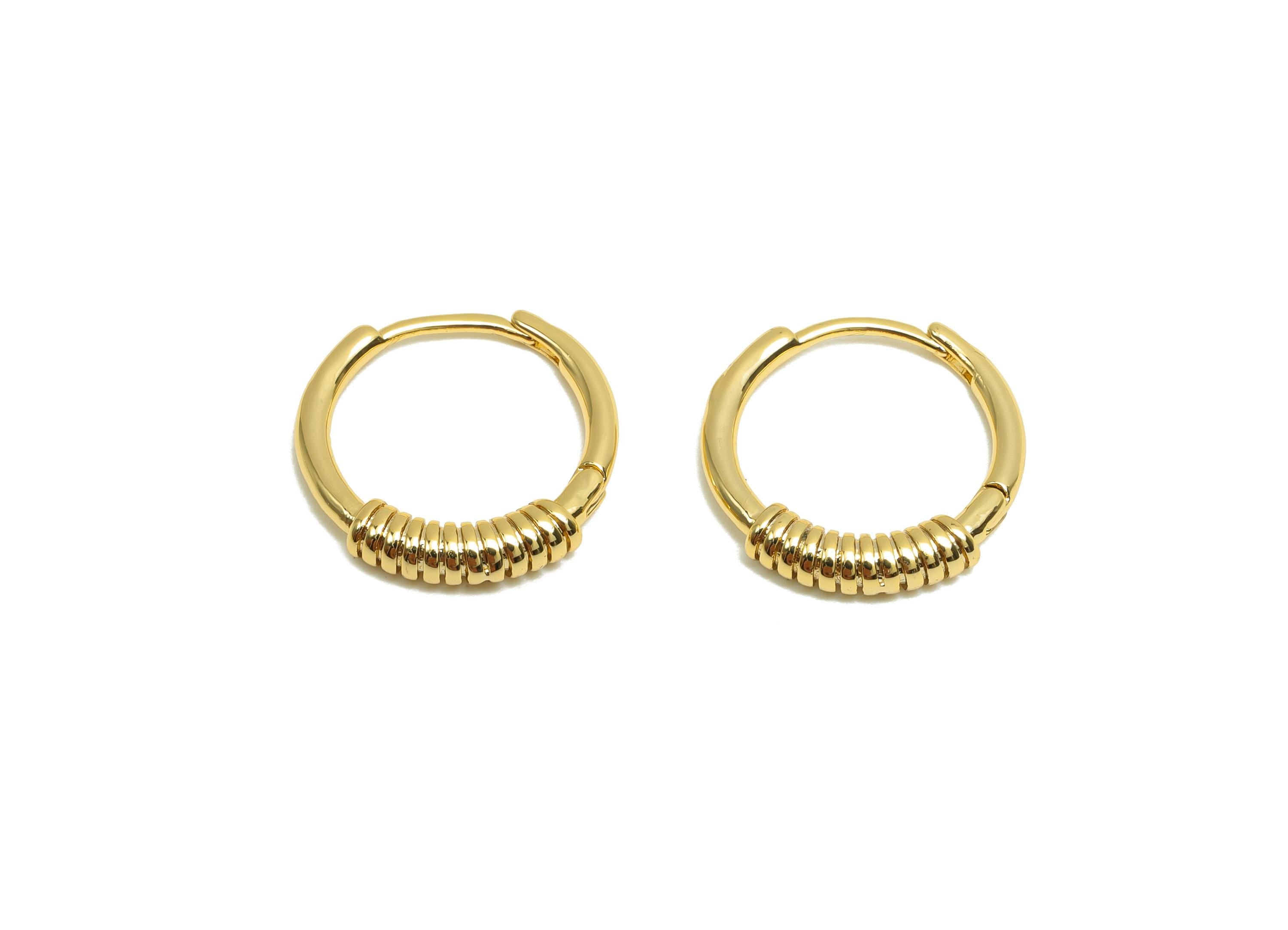 Brass Spring Hoop Earring - Brass Hoop Huggie Earring - Gold Jewelry Clasp Earring - For Her - 18K Real Gold Plating - 14x14x8mm - RGP8291 - DOMEDBAZAAR