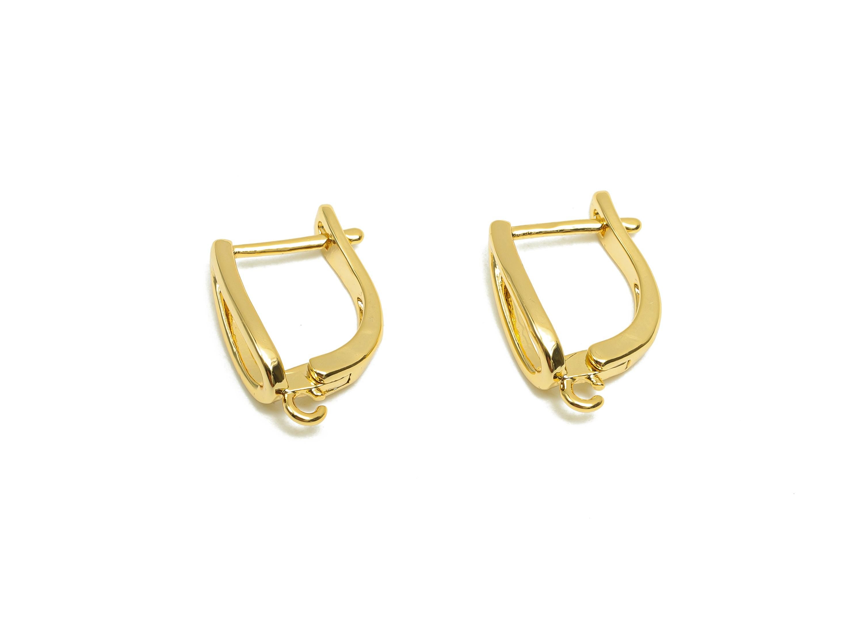 Drop English Lock Earring - For Women&#39;s Huggie U Earring - Brass Daily Wear Hoop Ear - 18K Real Gold Plated - 17.66x10.96x1.42mm - RGP8302 - DOMEDBAZAAR