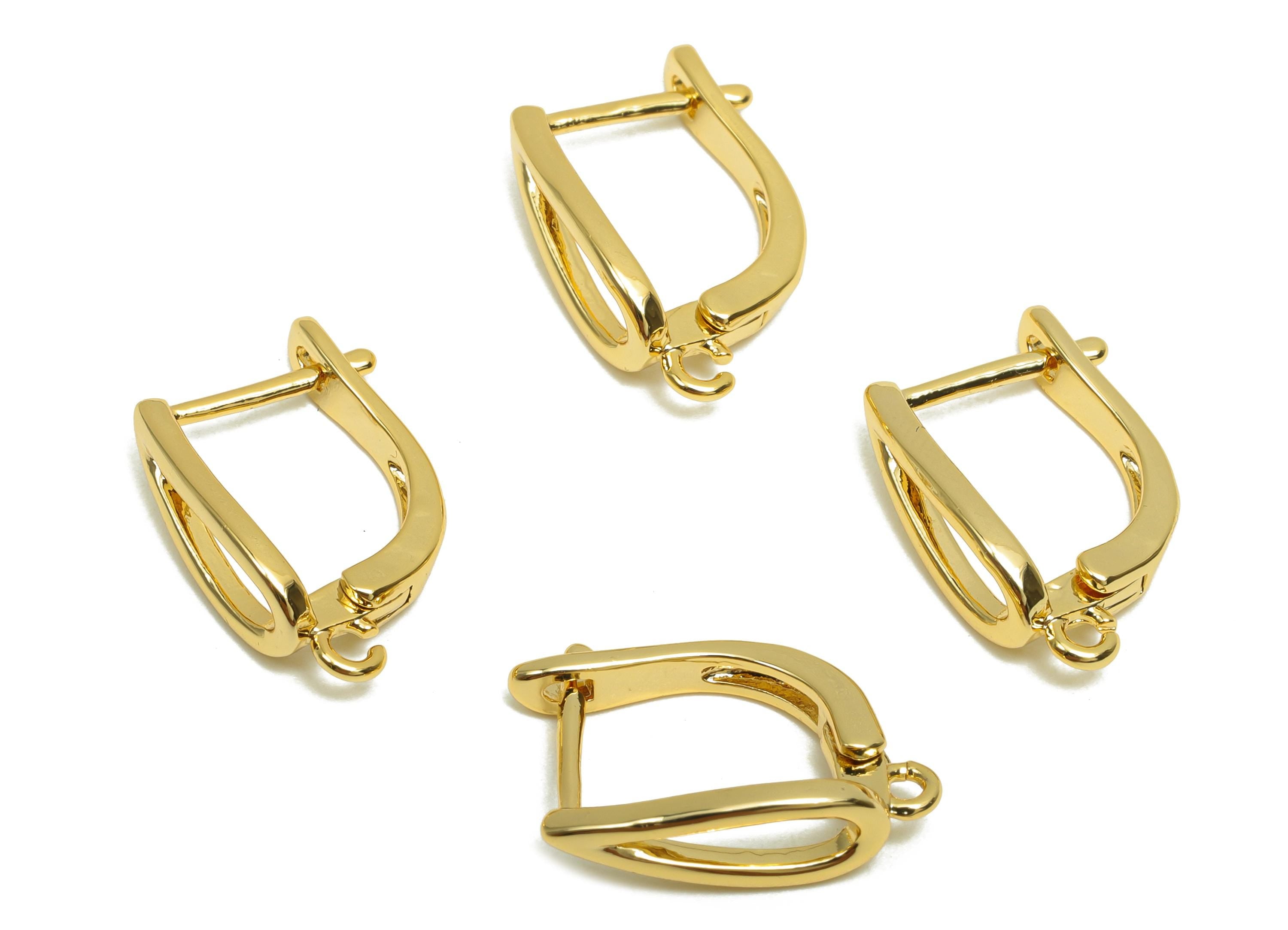 Drop English Lock Earring - For Women&#39;s Huggie U Earring - Brass Daily Wear Hoop Ear - 18K Real Gold Plated - 17.66x10.96x1.42mm - RGP8302 - DOMEDBAZAAR