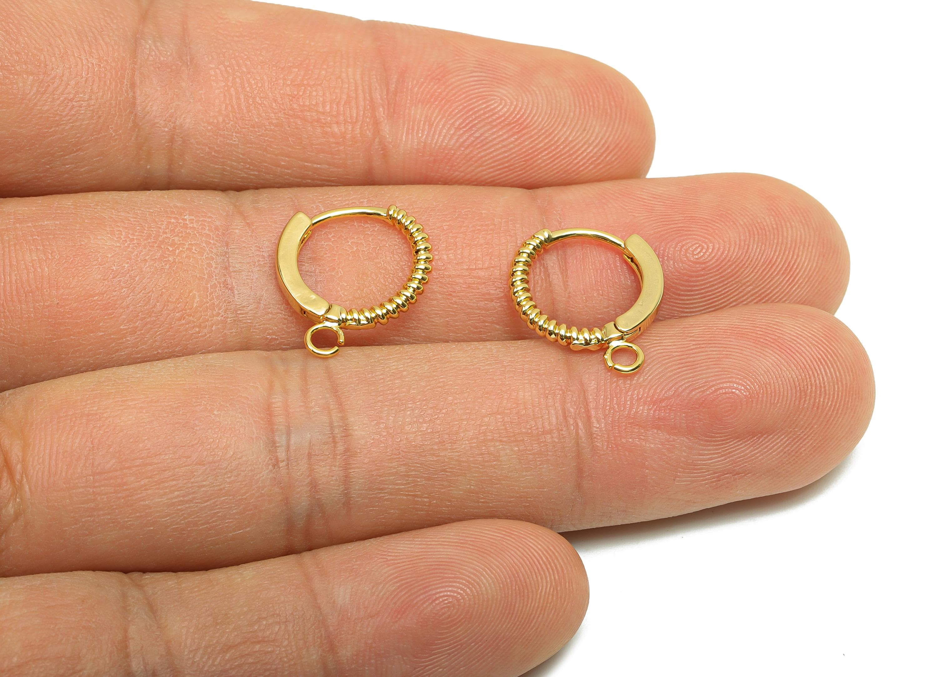 Brass Huggie Hoop Earring - For Women - Brass Hoop Clasp Earring With Loop - Valentine&#39;s Day - 18K Real Gold Plating - 12.4x13x1mm - RGP8313 - DOMEDBAZAAR