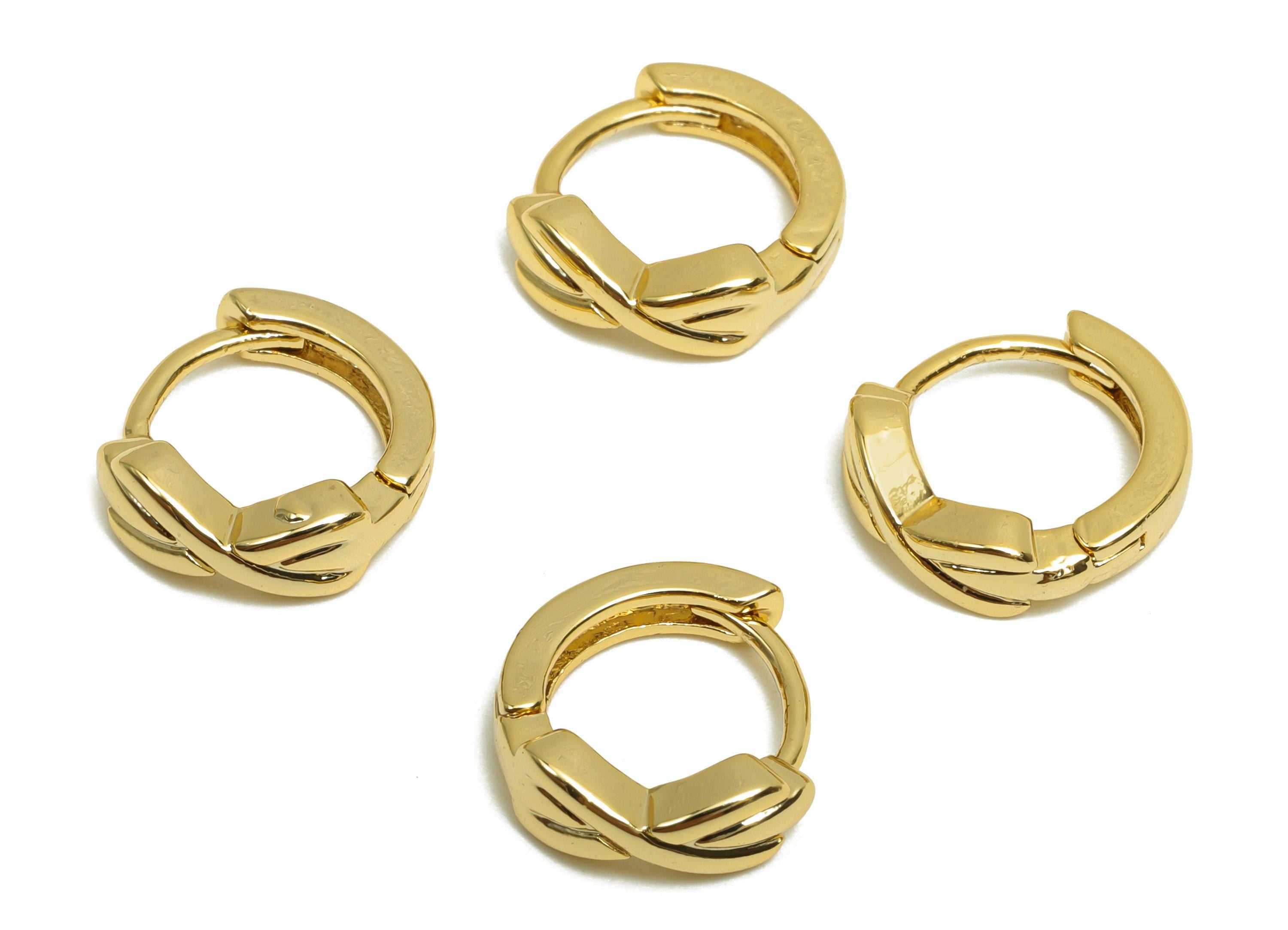 Brass Huggie Hoop Earring - Minimalist Gift For Her - Brass Bow Gold Jewelry Hoop Earring - 18K Real Gold Plating - 10.74x12x2mm - RGP8307 - DOMEDBAZAAR