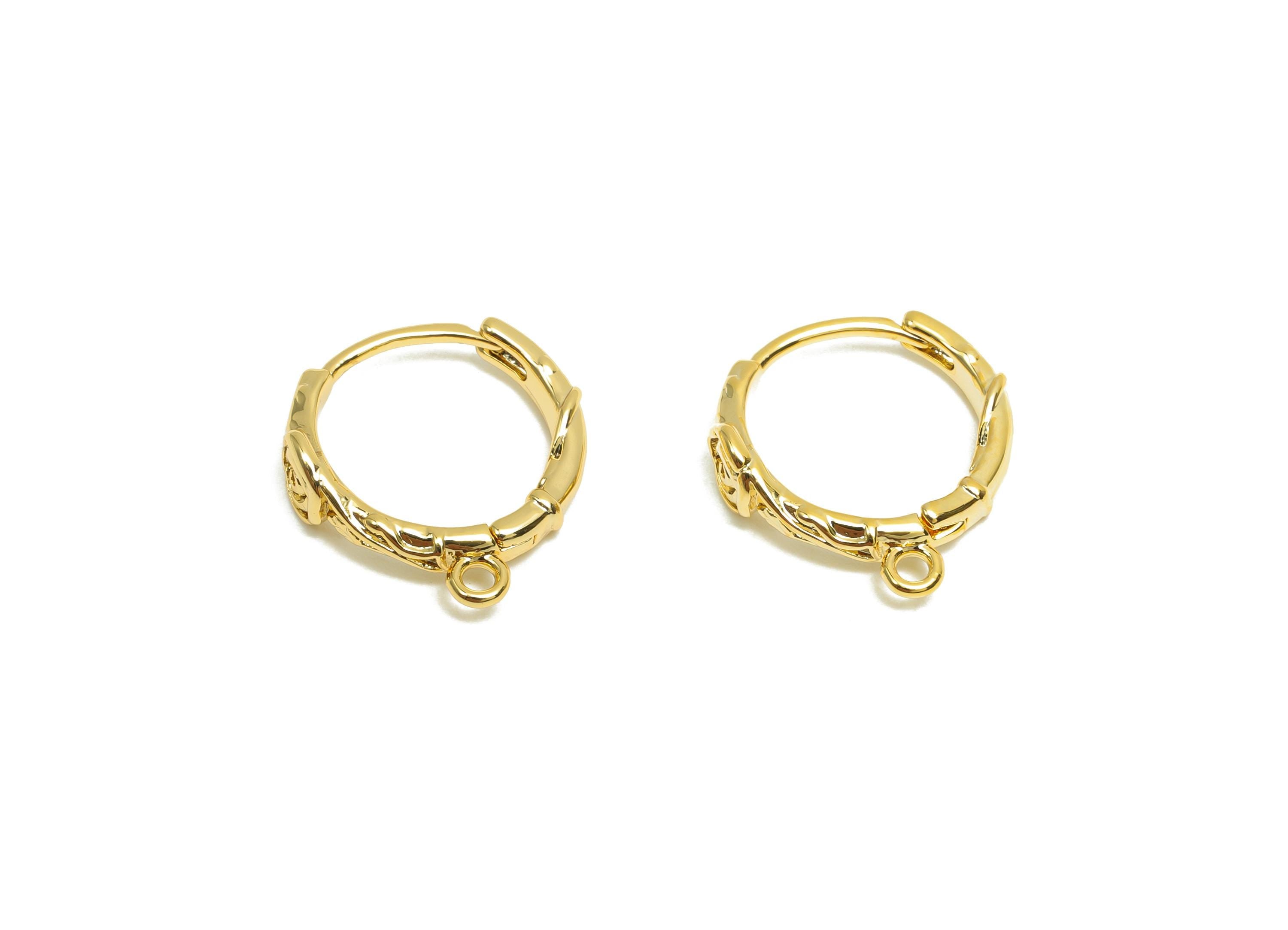 Brass Huggie Hoop Earring - For Women - Rose Hoop Clasp Earring With Loop - Valentine&#39;s Day - 18K Real Gold Plating - 15x14x2mm - RGP8299 - DOMEDBAZAAR