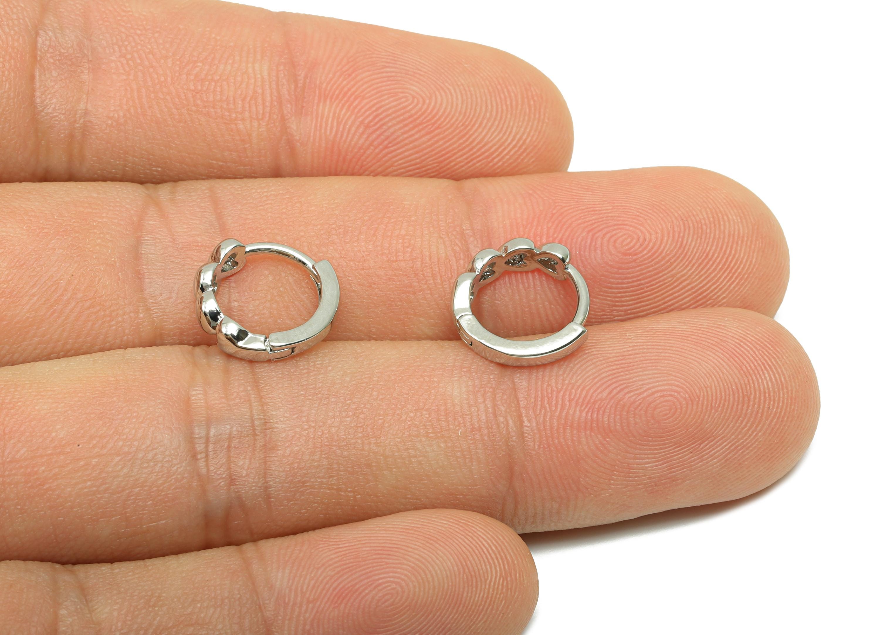 Round Heart Earring - For Women&#39;s Huggie Earring - Brass Valentine&#39;s Day Hoop Ear - 18K Real White Gold Plated- 11.57x12.33x2.20mm - RGP8231 - DOMEDBAZAAR