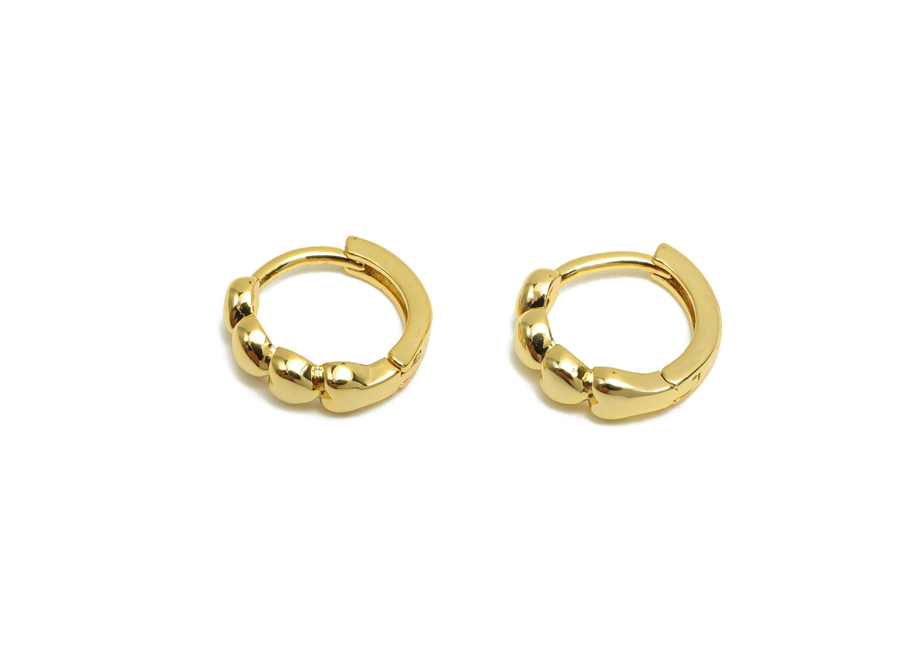 Brass Huggie Hoop Earring - For Women - Brass Heart Hoop Clasp Earring - Valentine&#39;s Day - 18K Real Gold Plating - 11.57x12.33x2mm - RGP8305 - DOMEDBAZAAR