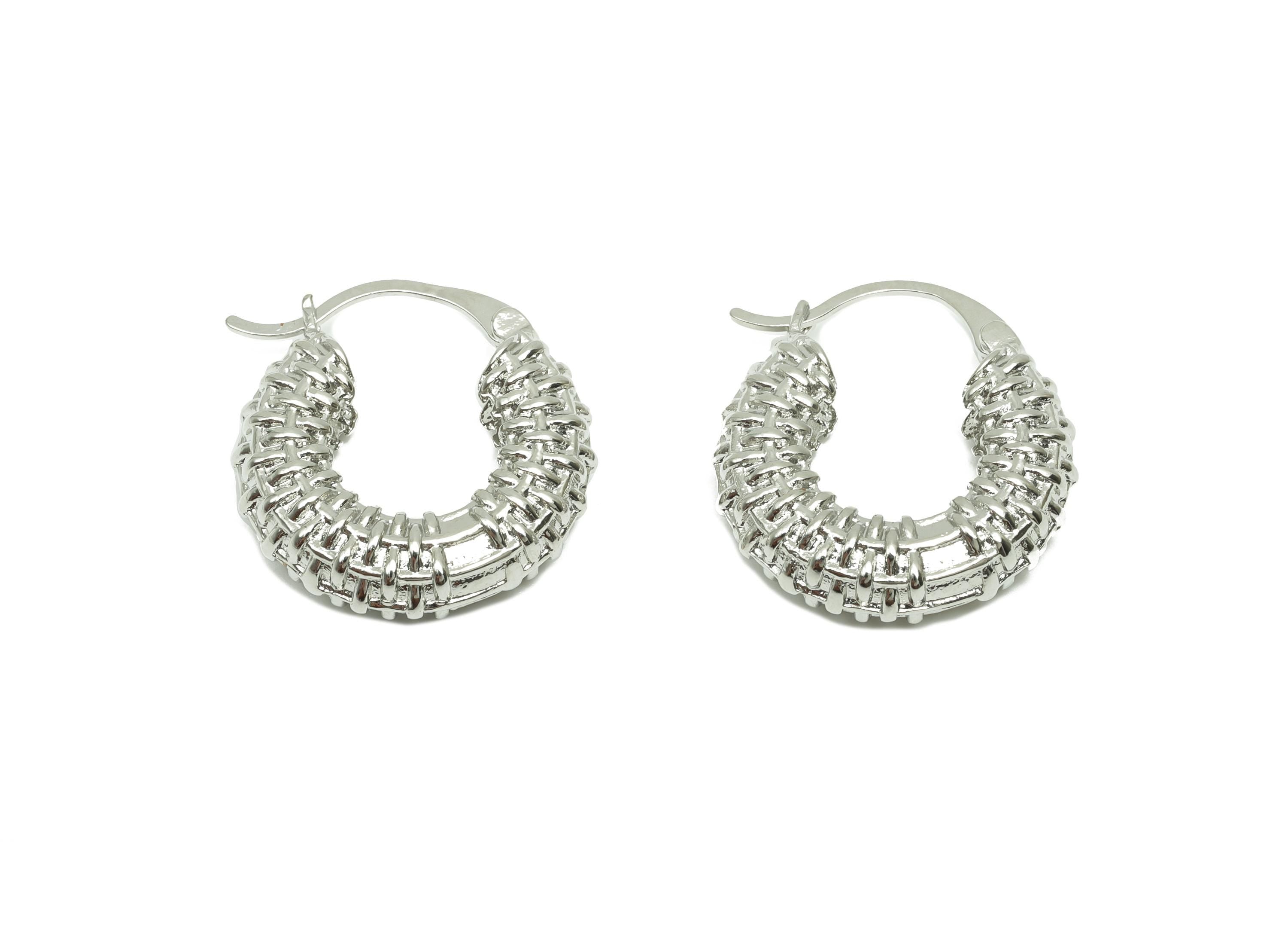 Textured Hinged Earring - For Women&#39;s Huggie Earring - Brass Daily Wear Hoop Ear - 18K Real White Gold Plated- 24.20x21.92x10.43mm - RGP8232 - DOMEDBAZAAR