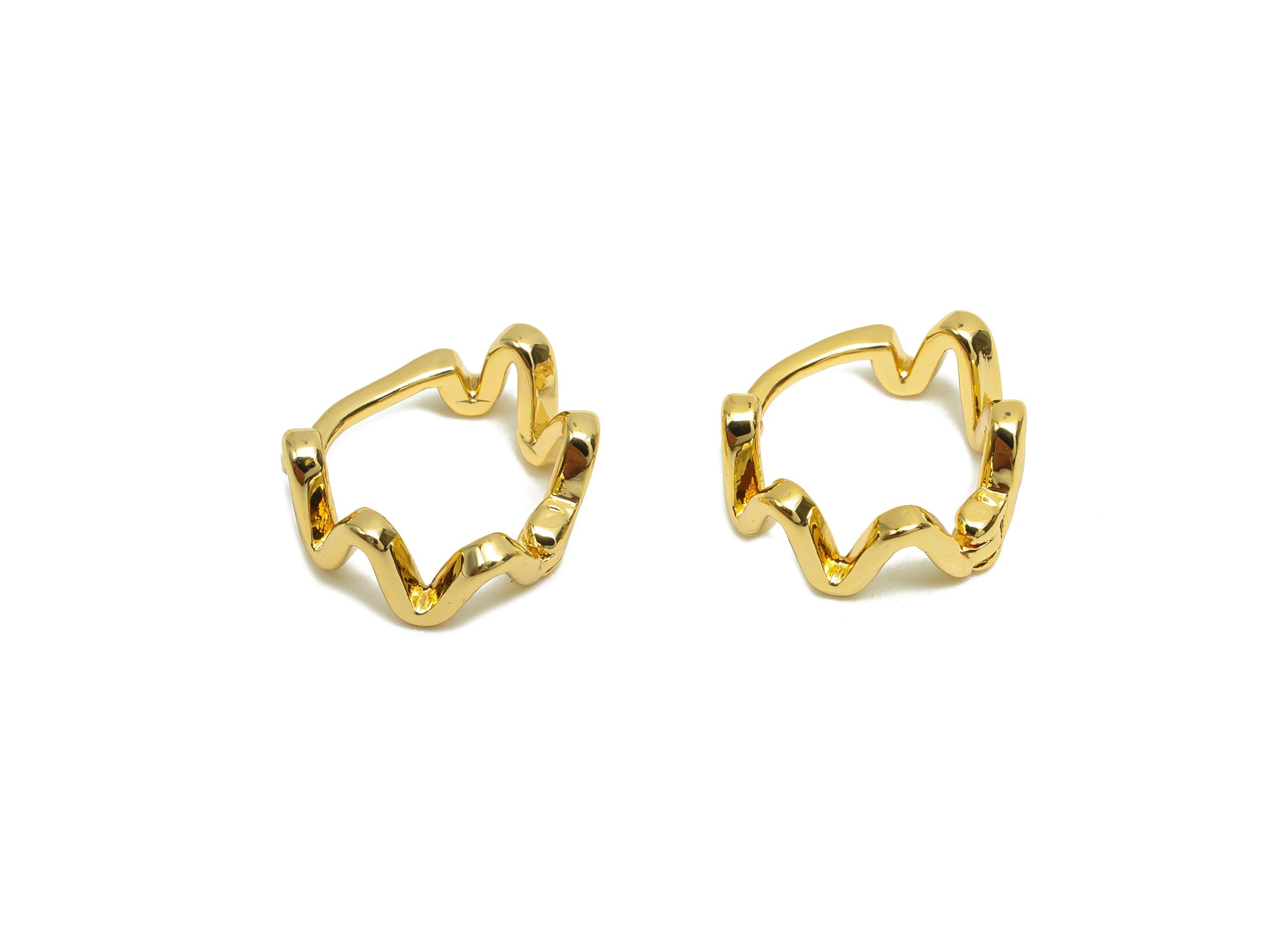 Brass Huggie Hoop Earring - For Her - Brass Wavy Hoop Clasp Earring - Gold Jewelry - 18K Real Gold Plating - 7.9x9x1.66mm - RGP8297 - DOMEDBAZAAR