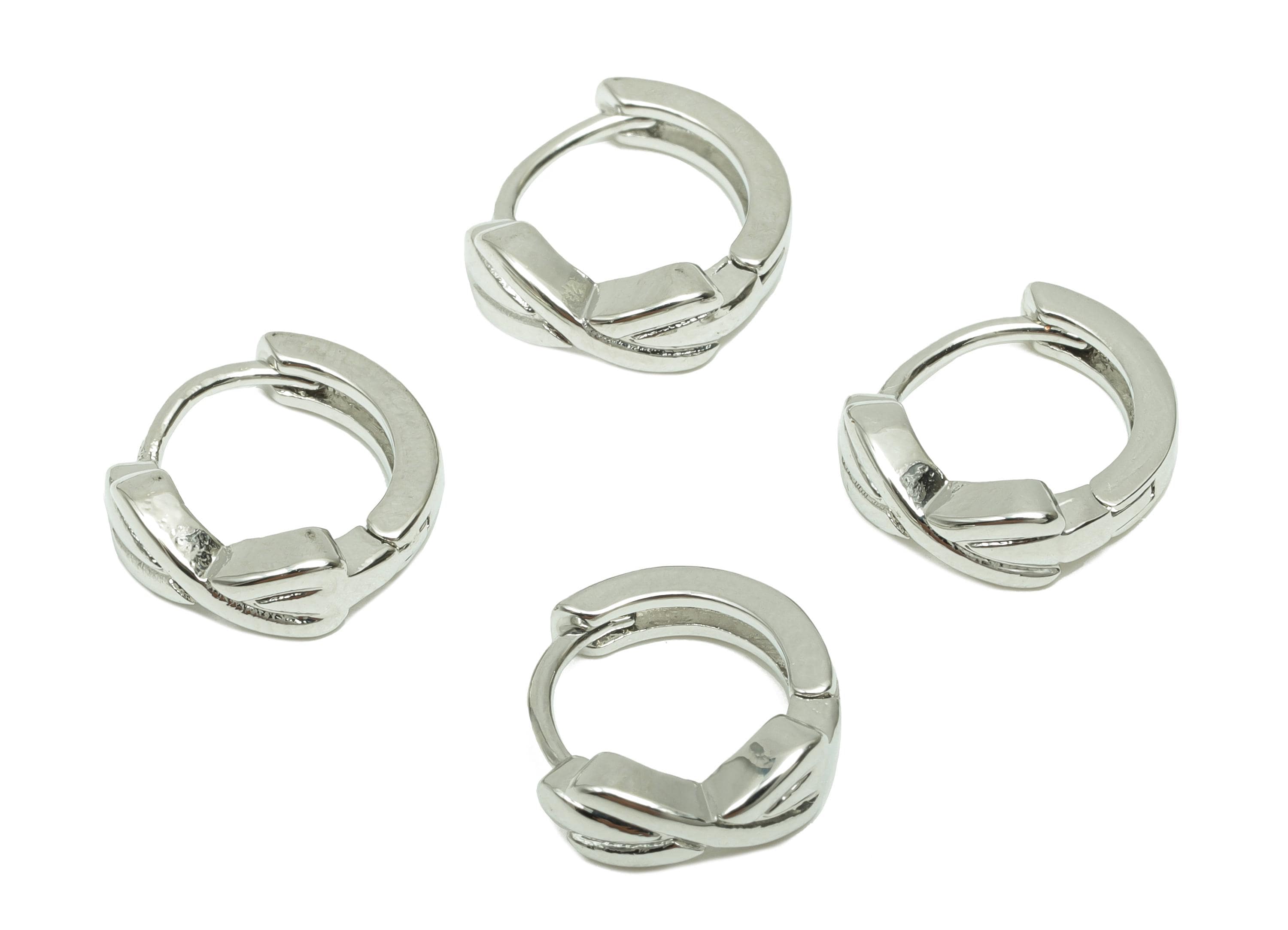 Bow Tie Huggie Hoop Ear - For Girl &#39;s Hoop Earring - Brass Daily Wear Mini Earring - 18K Real White Gold Plated - 10.74x12.06x2.8mm- RGP8233 - DOMEDBAZAAR