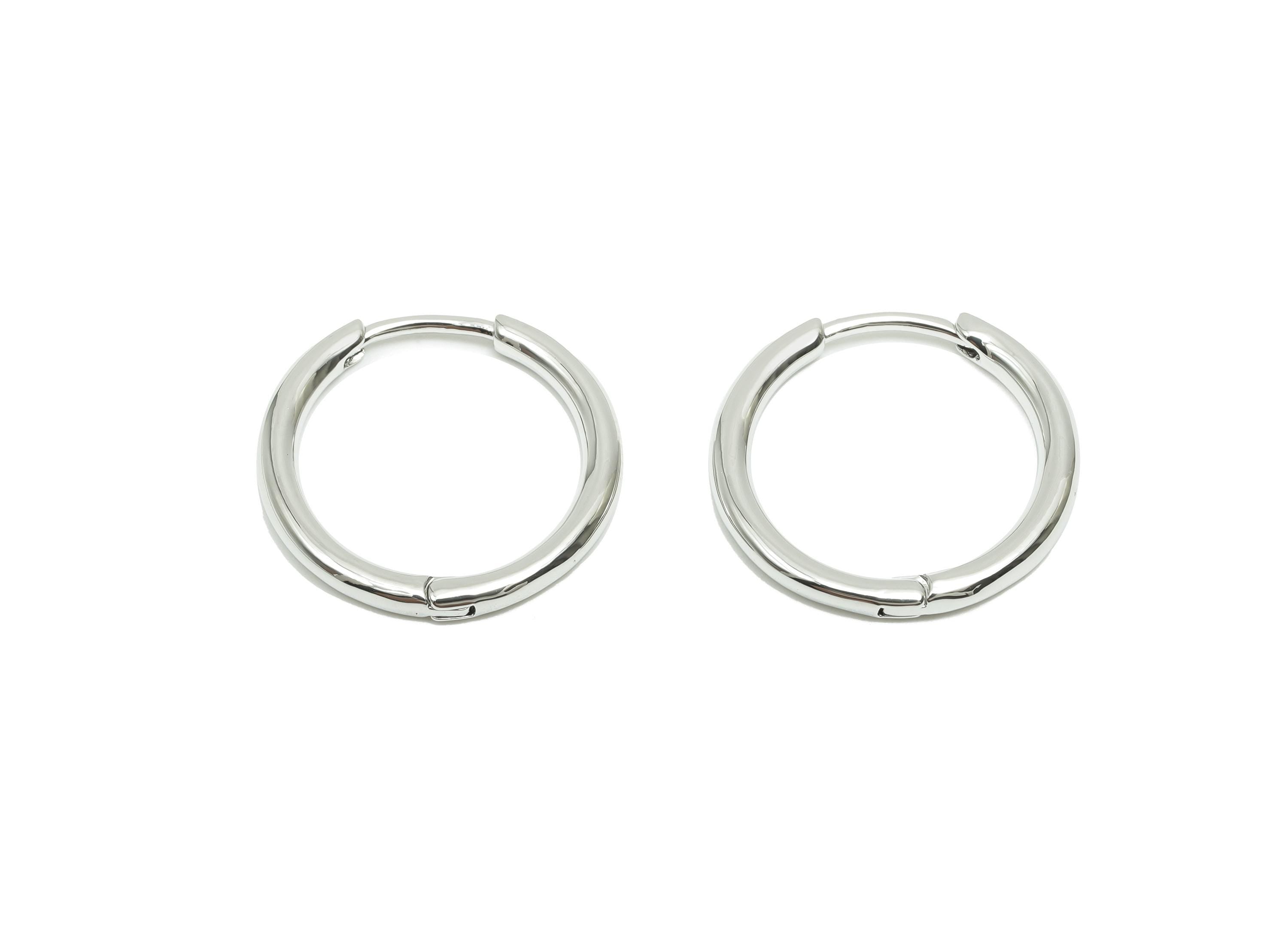 Round Minimalist Earring - For Women&#39;s Huggie U Earring - Brass Daily Wear Hoop Ear - 18K Real White Gold Plated- 17.89x18.49x2.32mm-RGP8236 - DOMEDBAZAAR