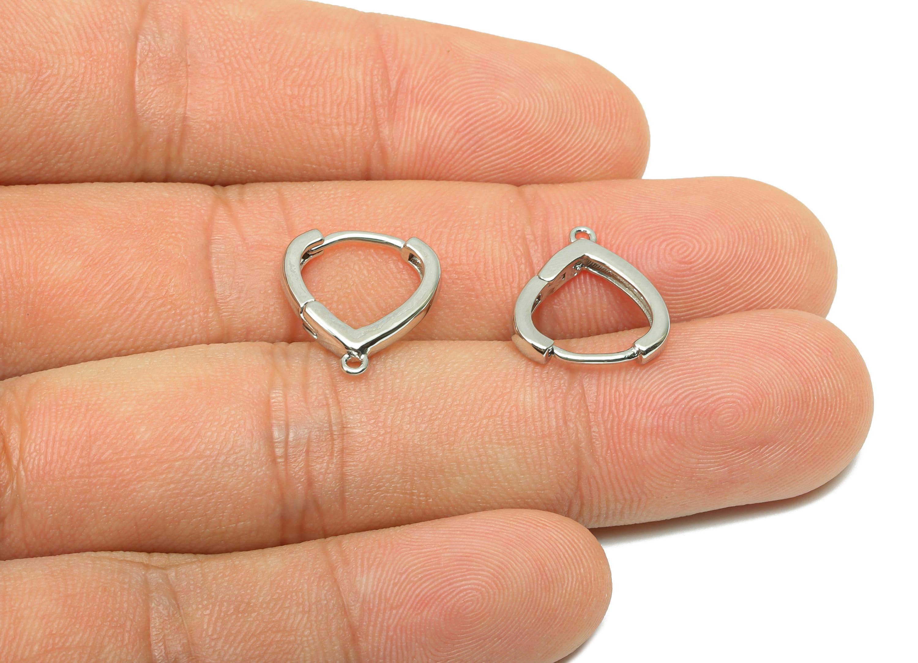 Triangle Huggie Earring - For lady&#39;s Hoop Earring - Brass Daily Wear Hoop Earring - 18K Real White Gold Plated - 15.50x13.61x2.53mm- RGP8237 - DOMEDBAZAAR