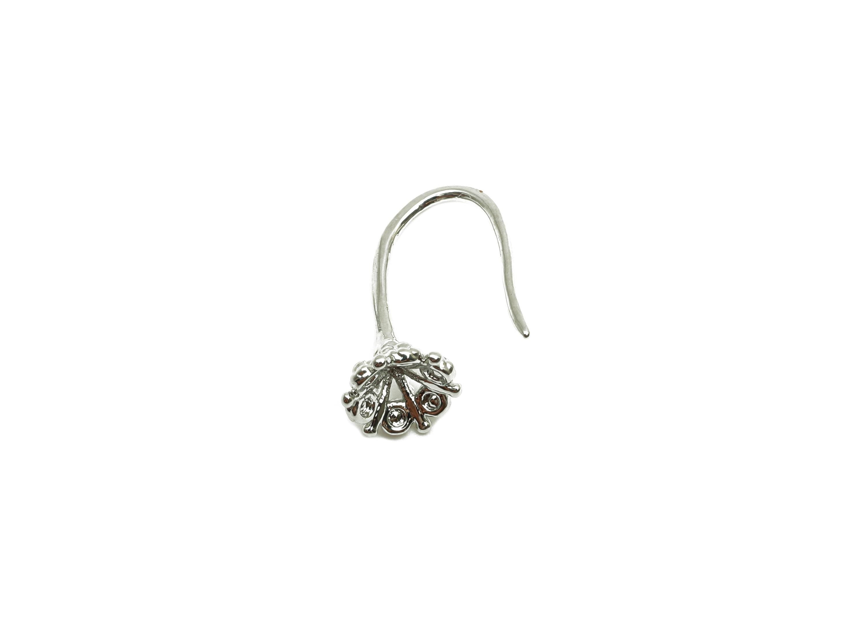 Flower Earring Wire - For Lady&#39;s Mini Earring Hook - Textured Flower Ear for Daily - 18K Real White Gold Plating -13.34x6.21x1.28mm- RGP8238 - DOMEDBAZAAR