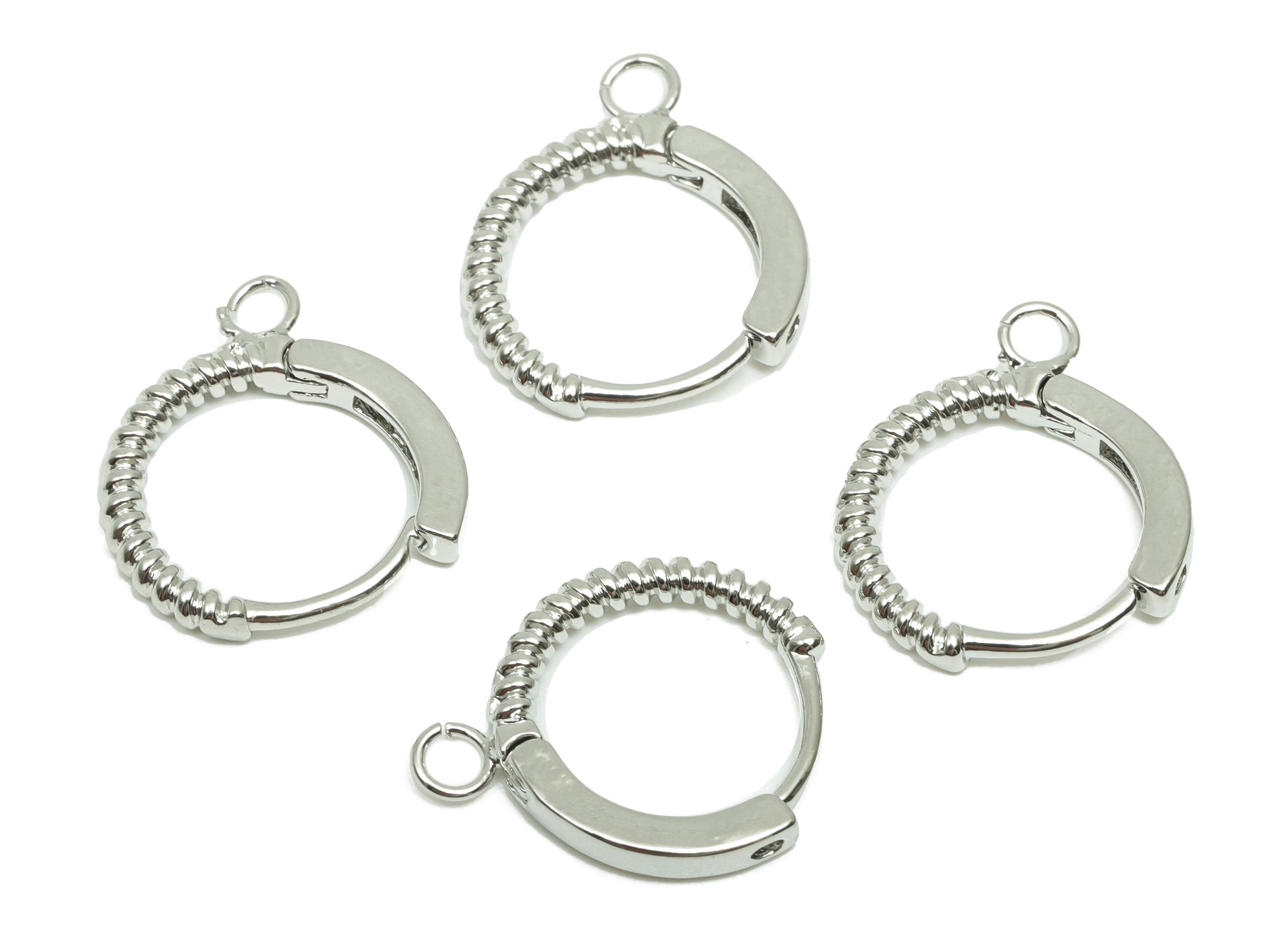 Textured Round Huggie Ear - For Women&#39;s Hoop Earring - Brass Daily Wear Earring - 18K Real White Gold Plated - 12.49x13.38x1.81mm - RGP8239 - DOMEDBAZAAR