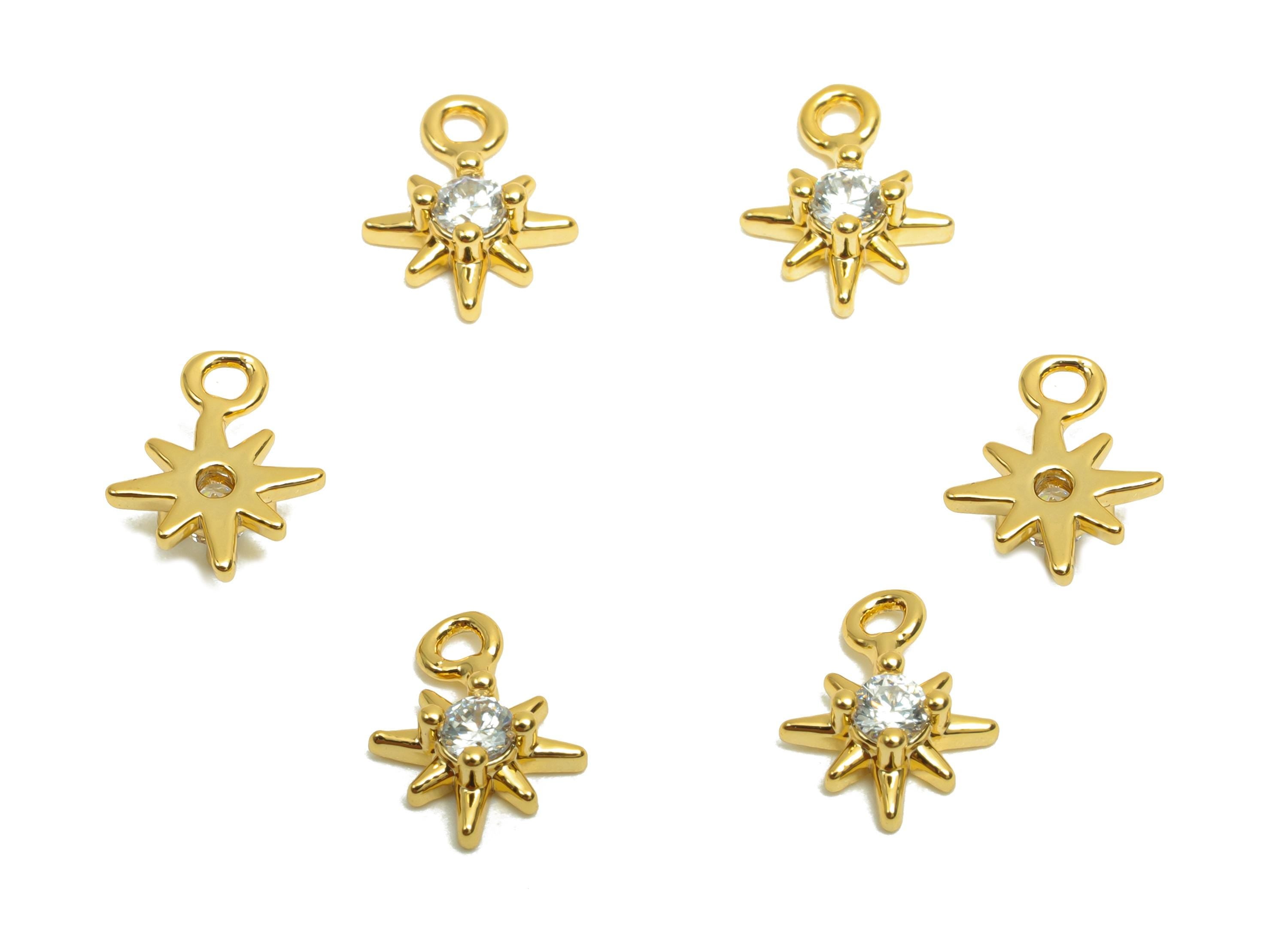 Brass CZ Earring Charm - Gift For Her - Brass Star Cubic Zircon Earring Charm - Gold Jewelry - 18K Real Gold Plating - 7.03x5x2mm- RGP8298 - DOMEDBAZAAR