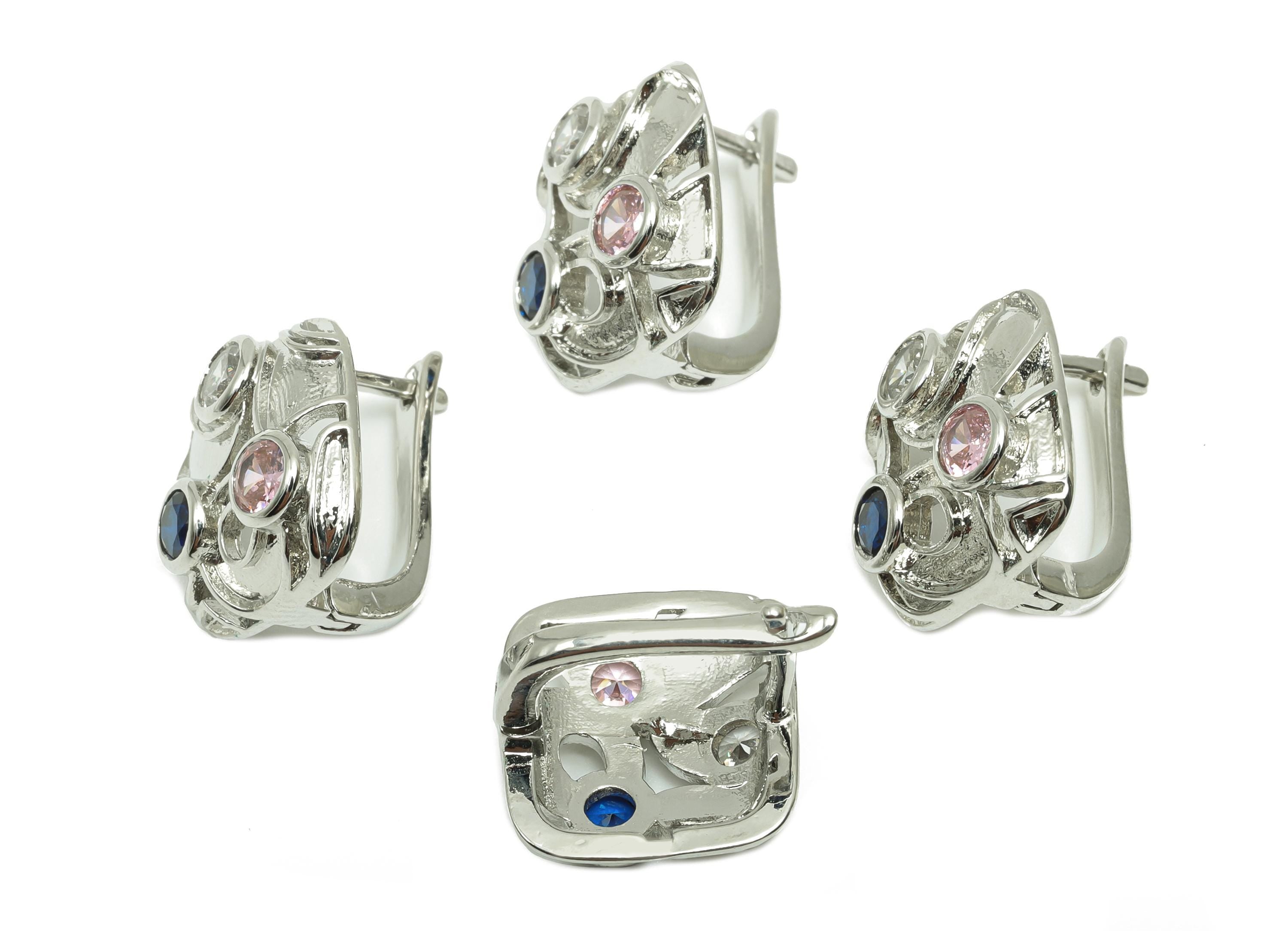 Square English Lock Ear - For Women&#39;s Huggie Earring - Brass Zircon Hoop Earring - 18K Real White Gold Plated - 15.90x13.72x3.73mm - RGP8241 - DOMEDBAZAAR