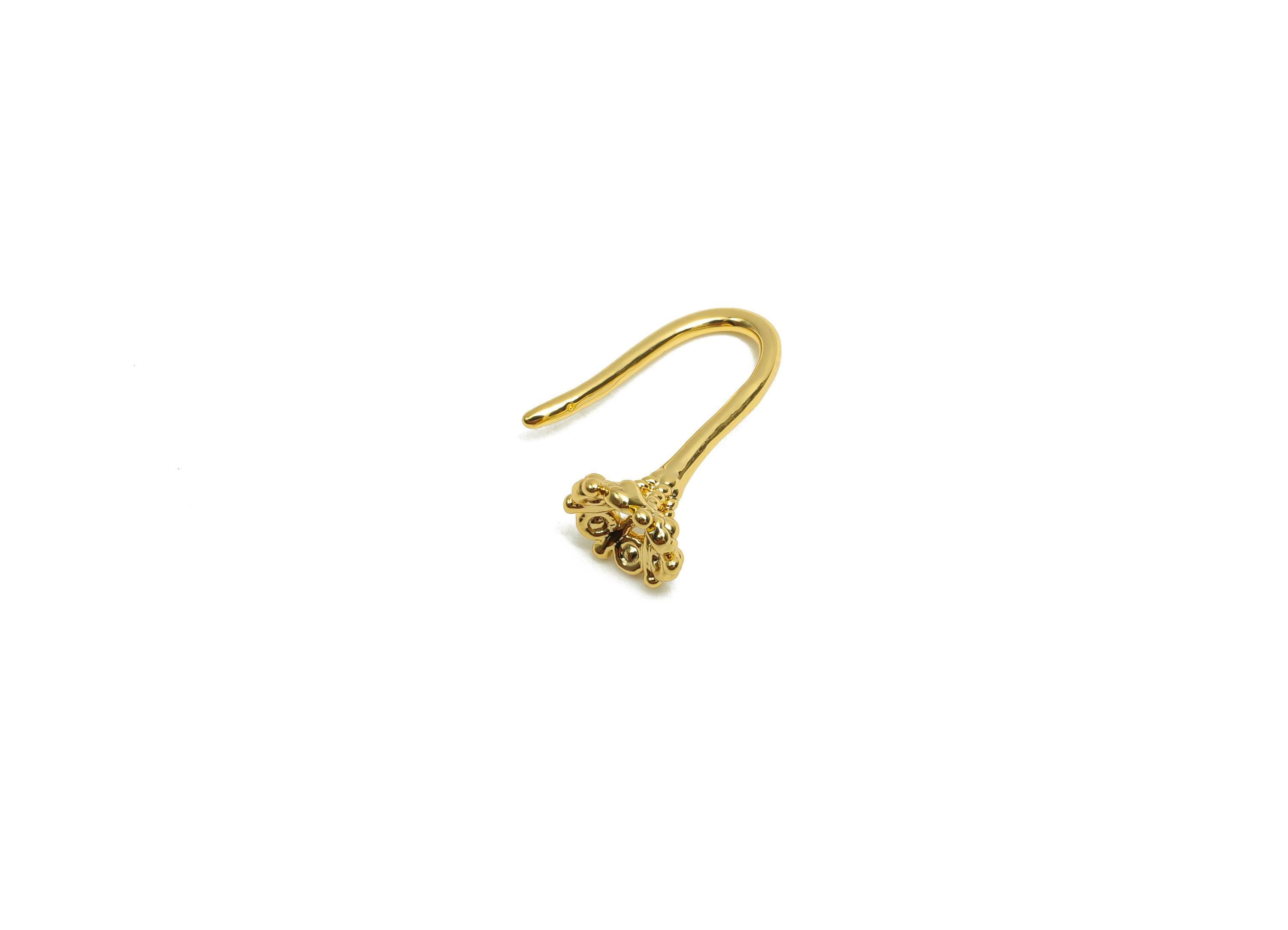 Brass Flower Earring Wire - For Lady&#39;s Mini Earring Hook - Textured Flower Earring Hoop Wire - 18K Real Gold Plating - 13.34x6x1mm- RGP8312 - DOMEDBAZAAR