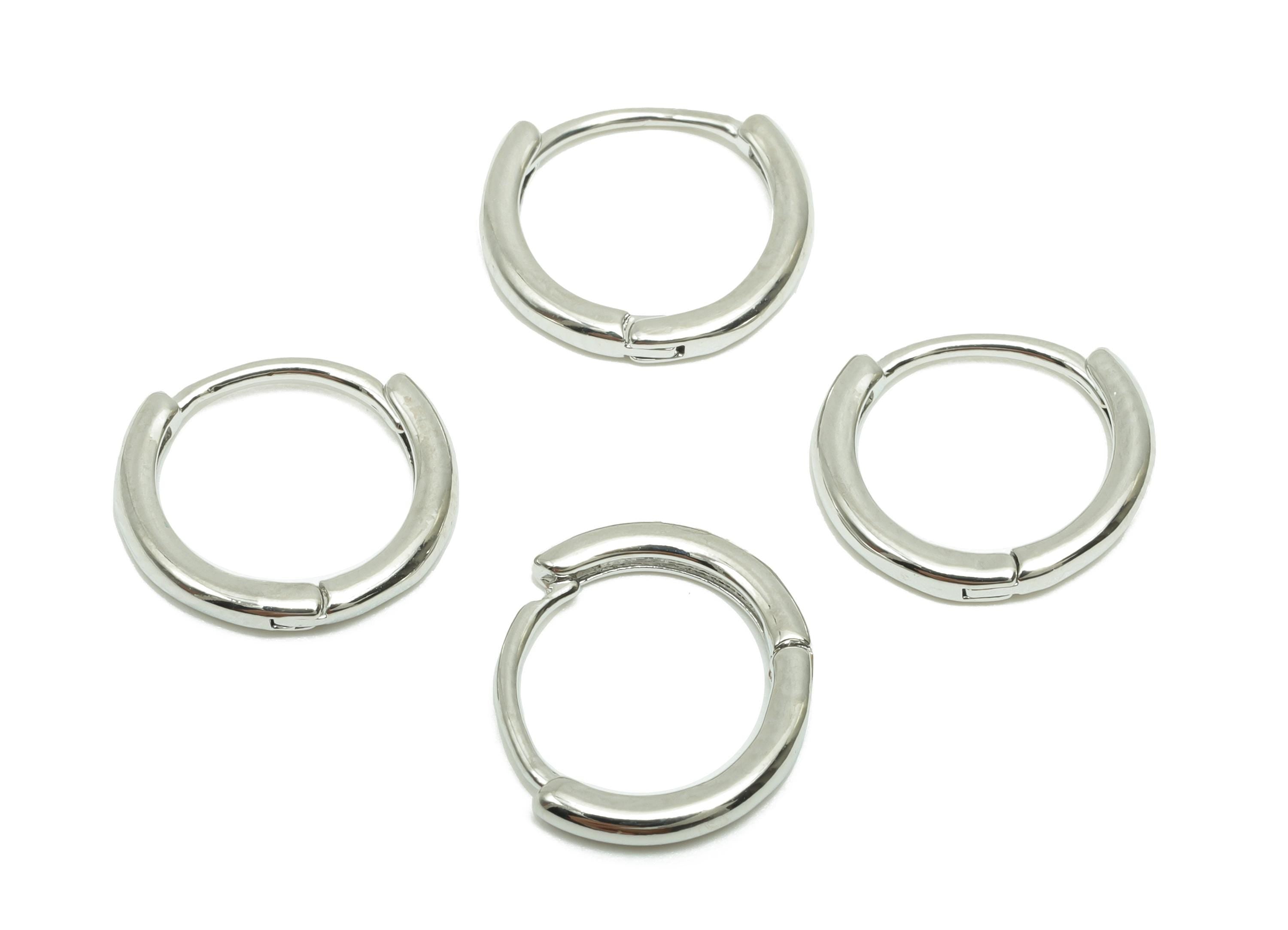 Round Minimalist Earring - For Girl&#39;s Mini Huggie Earring - Brass Daily Wear Hoop Ear - 18K Real White Gold Plated- 10.9x11.89x1.6mm-RGP8242 - DOMEDBAZAAR