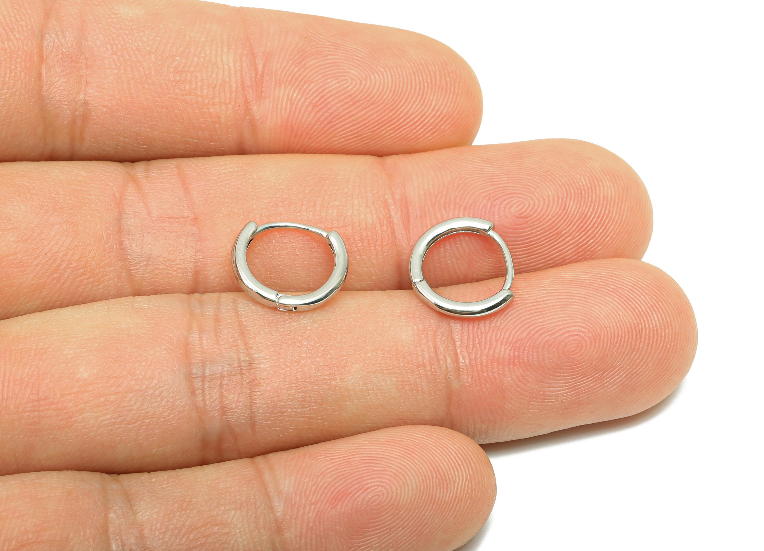 Round Minimalist Earring - For Girl&#39;s Mini Huggie Earring - Brass Daily Wear Hoop Ear - 18K Real White Gold Plated- 10.9x11.89x1.6mm-RGP8242 - DOMEDBAZAAR