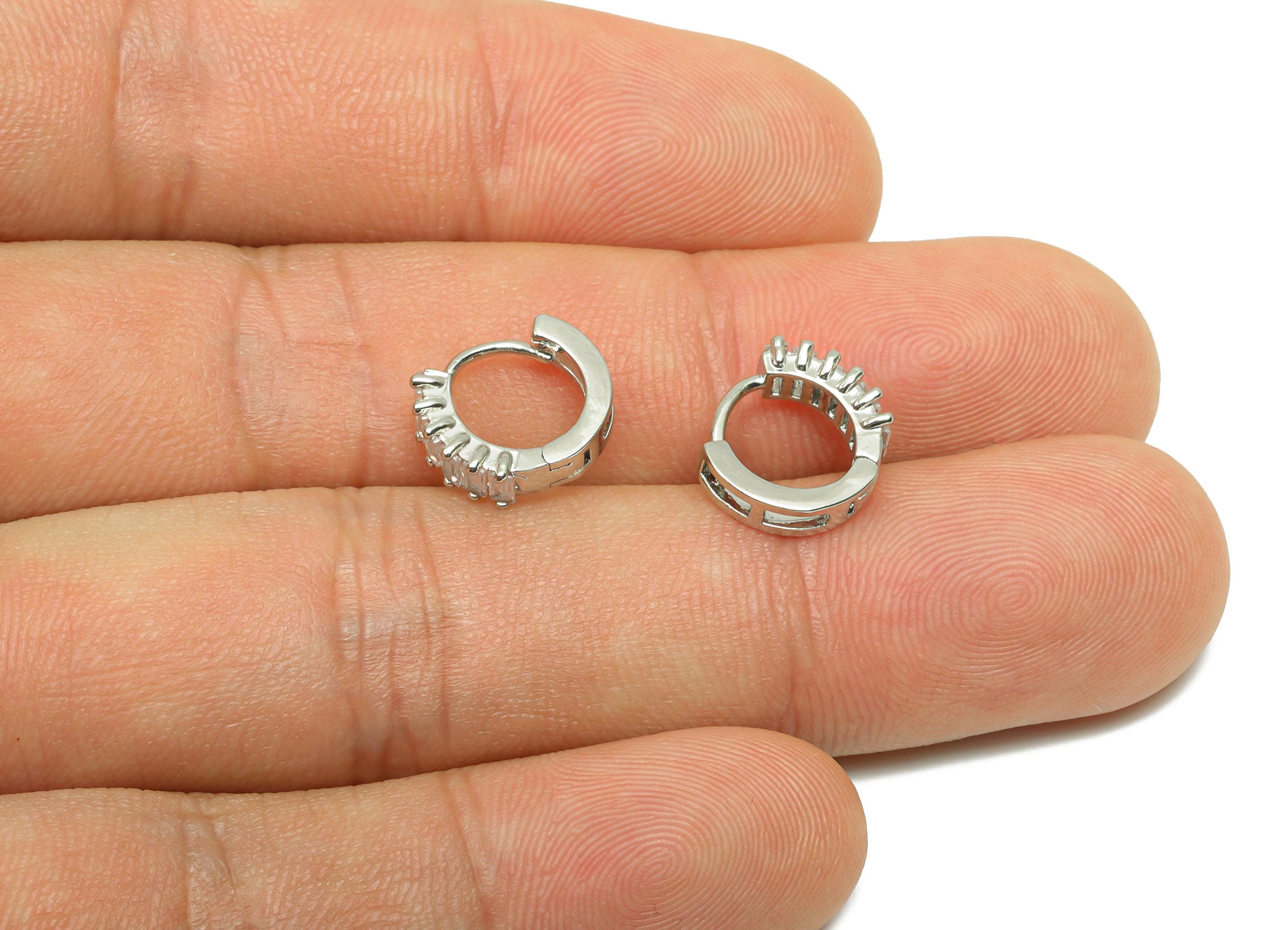 Zircon Round Huggie Earring - For lady&#39;s Earring - Brass for Party Hoop Earring - 18K Real White Gold Plated - 10.41x11.37x2.76mm - RGP8243 - DOMEDBAZAAR