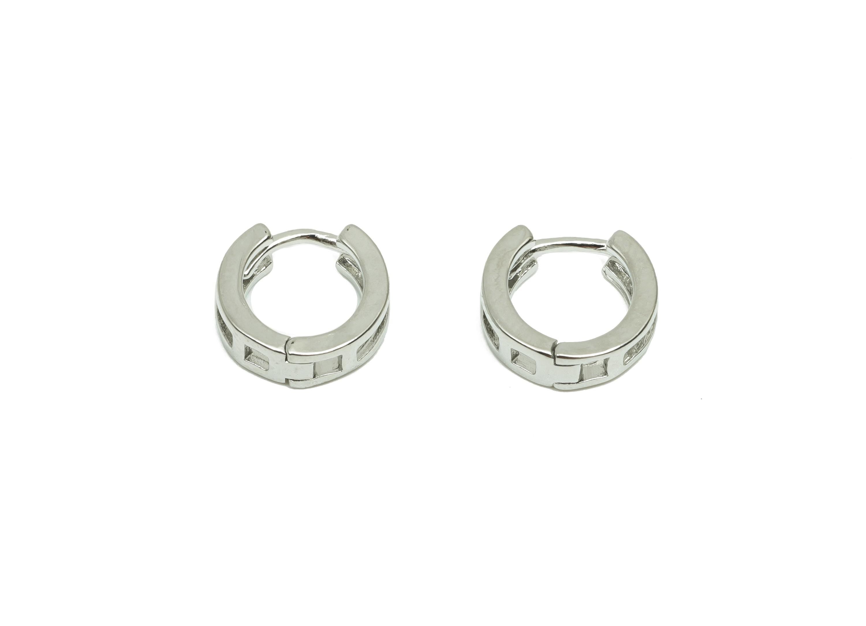 Round Minimalist Earring - For Girl&#39;s Mini Huggie Earring - Brass Daily Wear Hoop Ear - 18K Real White Gold Plated-10.01x10.4x2.03mm-RGP8244 - DOMEDBAZAAR