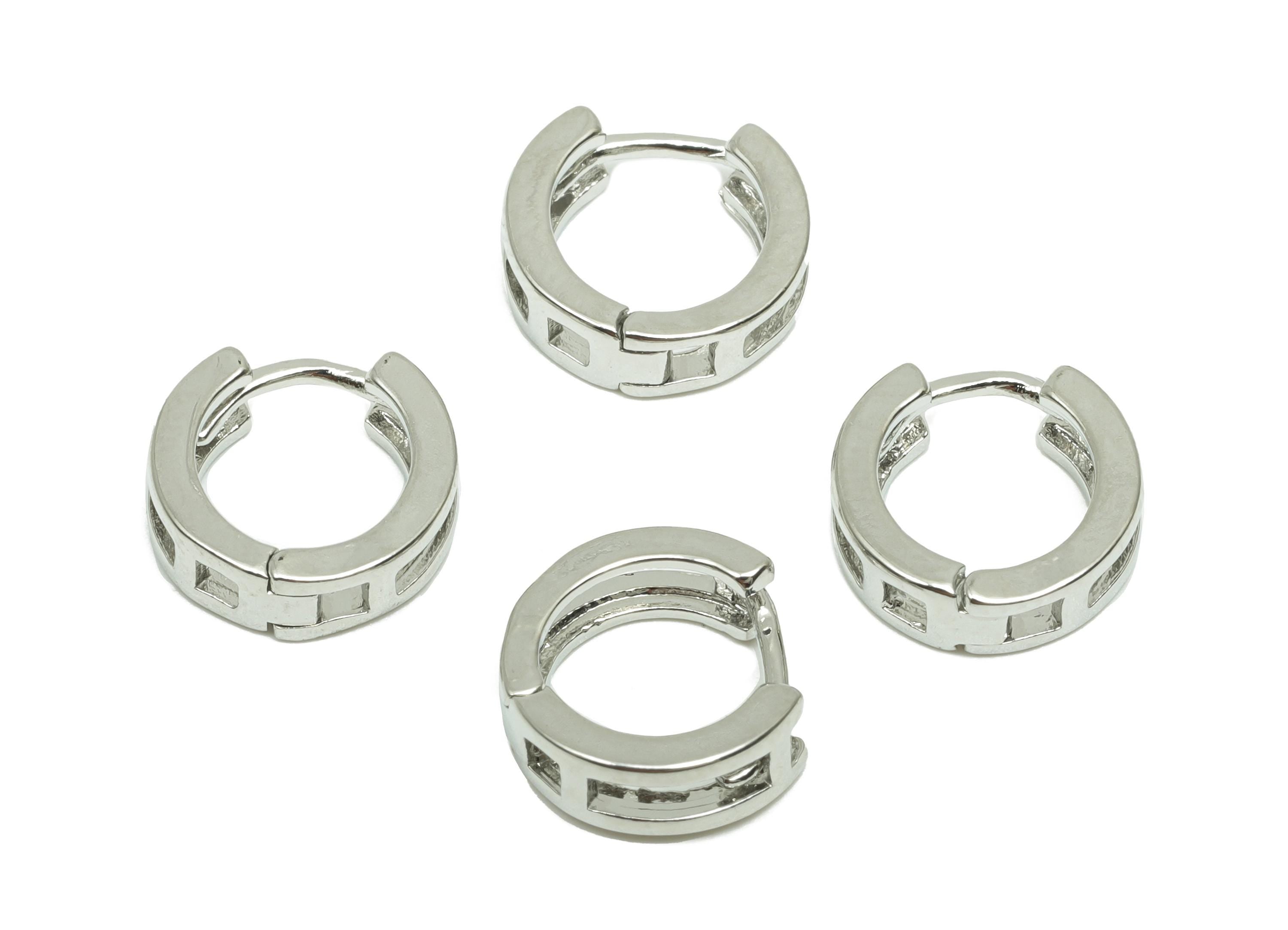 Round Minimalist Earring - For Girl&#39;s Mini Huggie Earring - Brass Daily Wear Hoop Ear - 18K Real White Gold Plated-10.01x10.4x2.03mm-RGP8244 - DOMEDBAZAAR