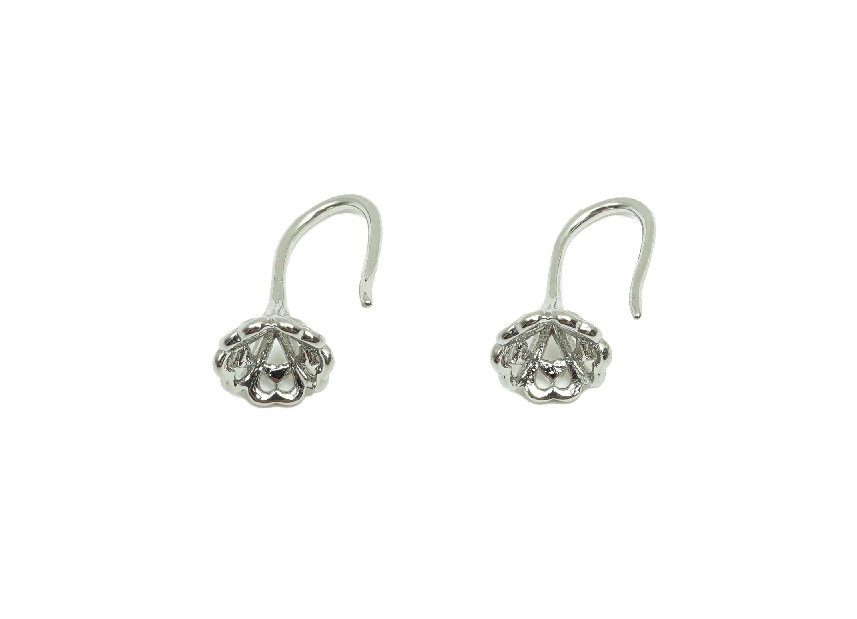 Flower Earring Wire - For Lady&#39;s Mini Earring Hook - Textured Flower Ear for Daily - 18K Real White Gold Plating -10.85x5.29x0.82mm- RGP8245 - DOMEDBAZAAR