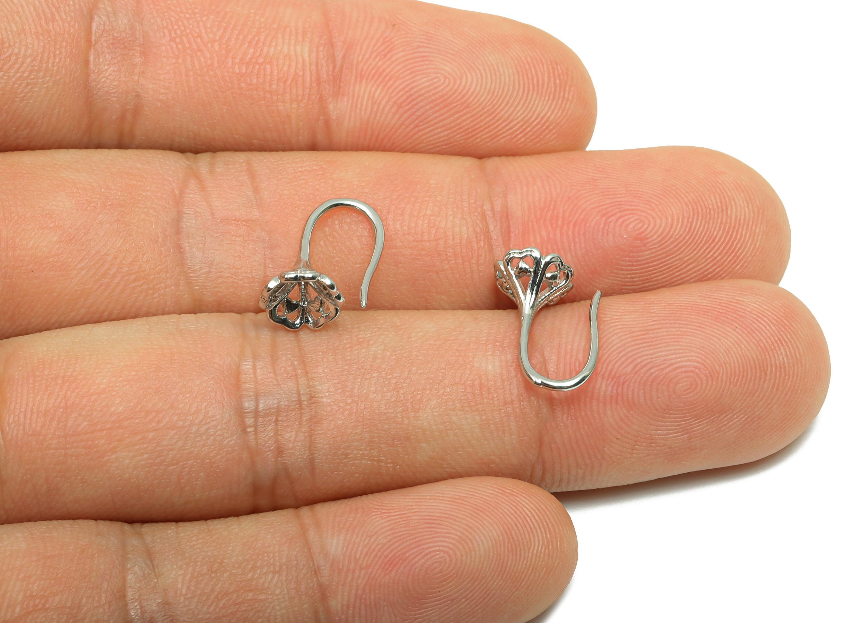 Flower Earring Wire - For Lady&#39;s Mini Earring Hook - Textured Flower Ear for Daily - 18K Real White Gold Plating -10.85x5.29x0.82mm- RGP8245 - DOMEDBAZAAR