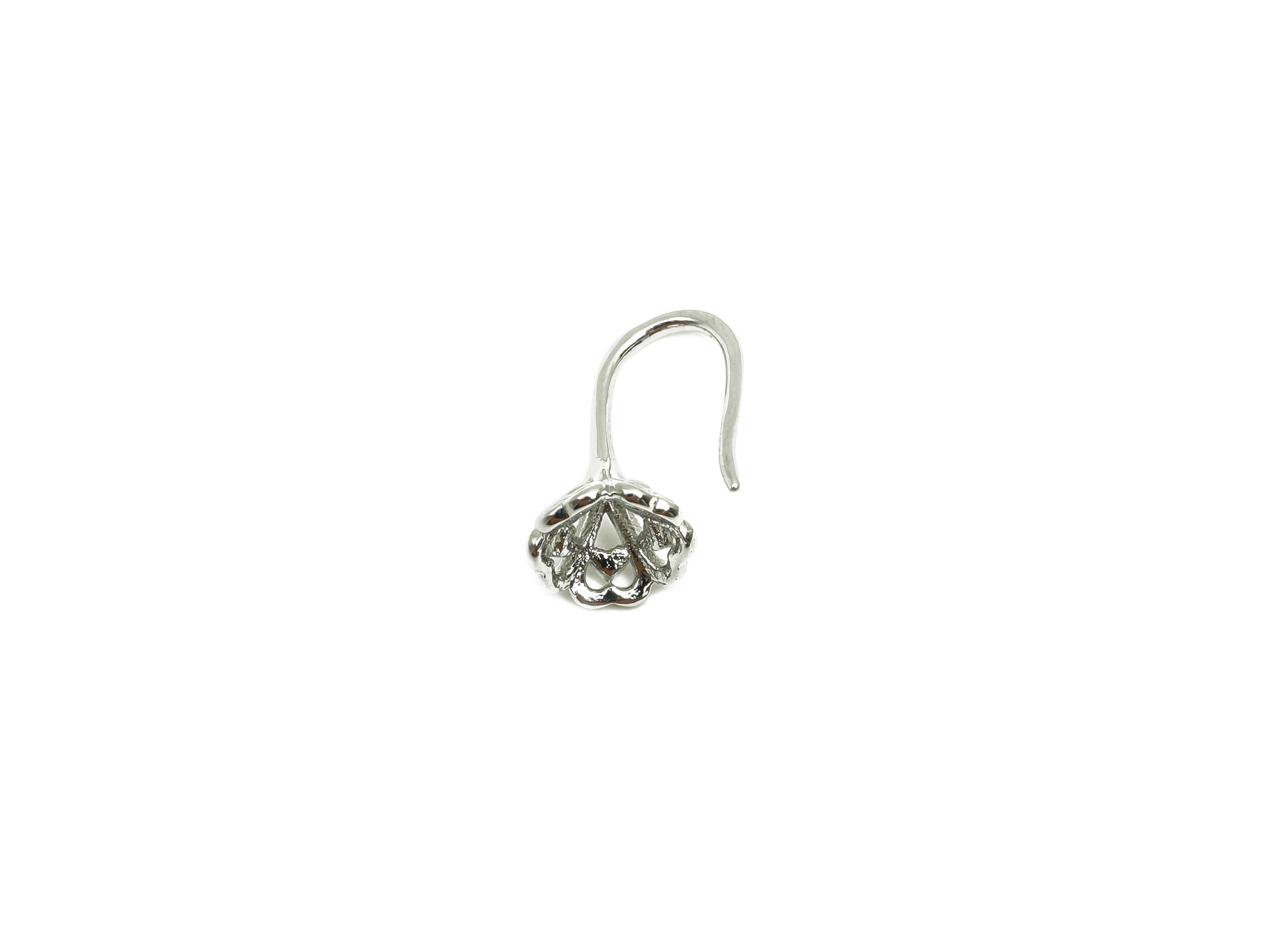Flower Earring Wire - For Lady&#39;s Mini Earring Hook - Textured Flower Ear for Daily - 18K Real White Gold Plating -10.85x5.29x0.82mm- RGP8245 - DOMEDBAZAAR