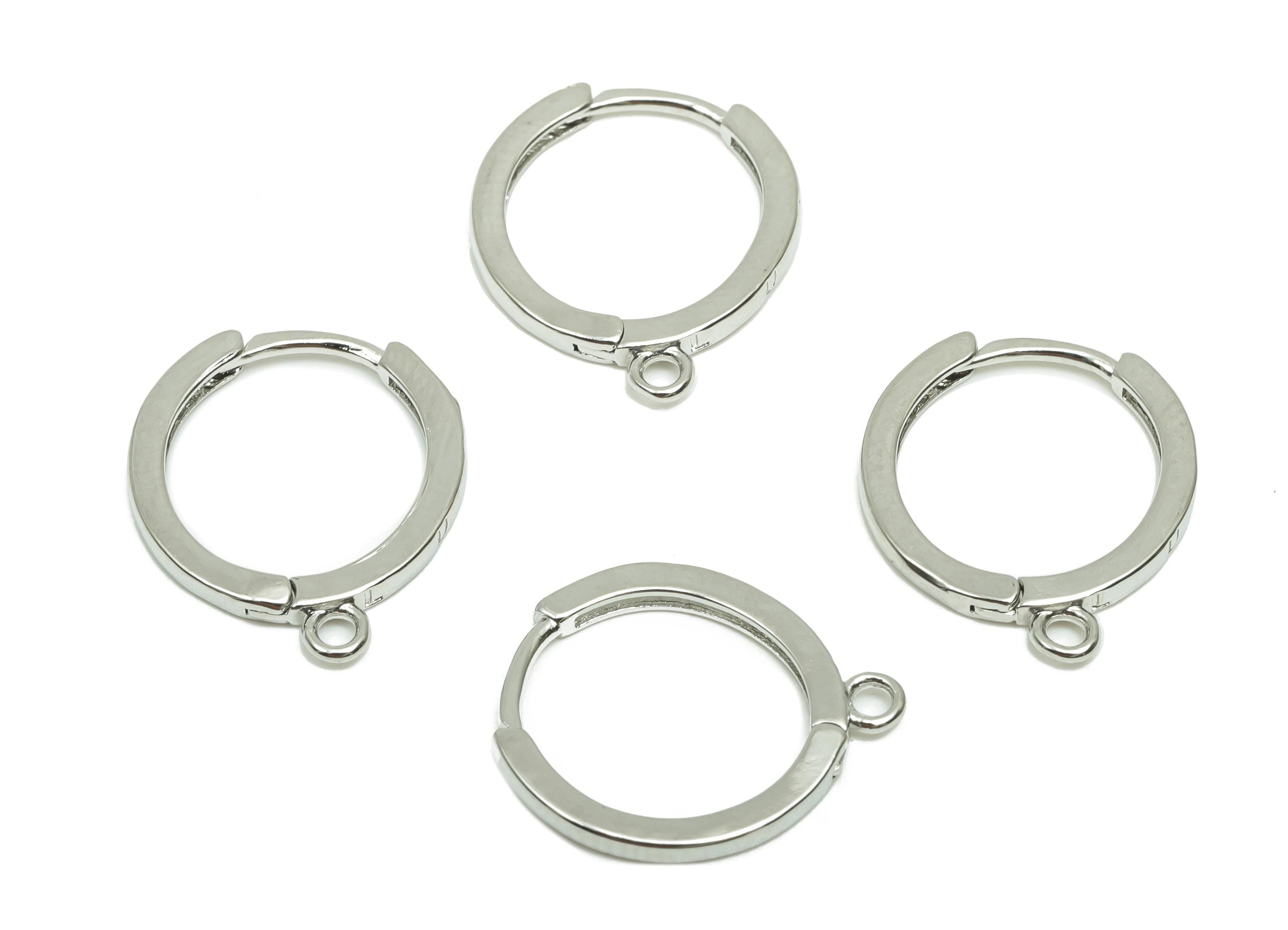 Round Minimalist Earring - For Girl&#39;s Huggie Earring - Brass Daily Wear Hoop Earring - 18K Real White Gold Plated-16.68x14.09x1.45mm-RGP8246 - DOMEDBAZAAR