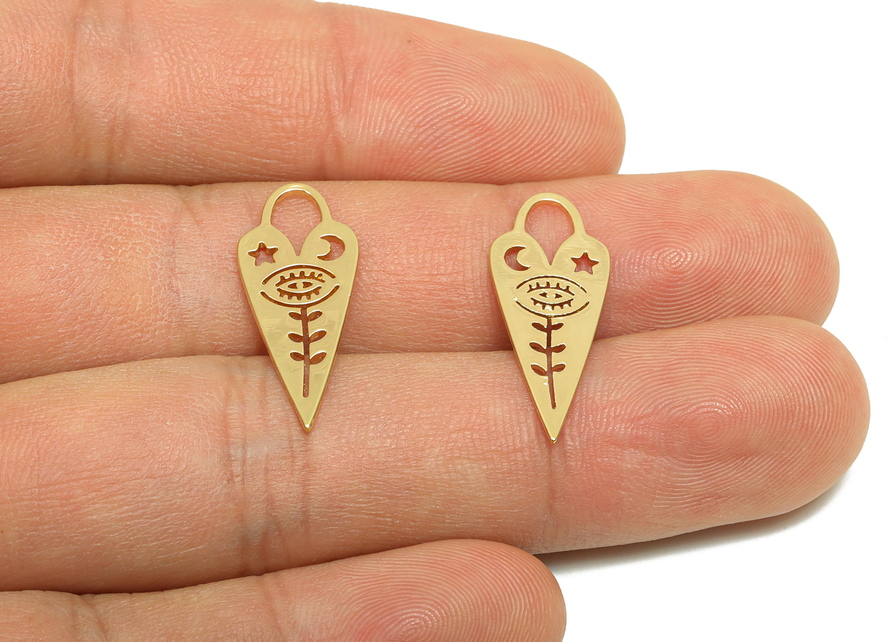 Brass Earring Charm - Brass Heart Earring Charm - Brass Eye Earring Charm - Gold Jewelry - 18K Real Gold Plating - 25x10x0.8mm - RGP8288 - DOMEDBAZAAR