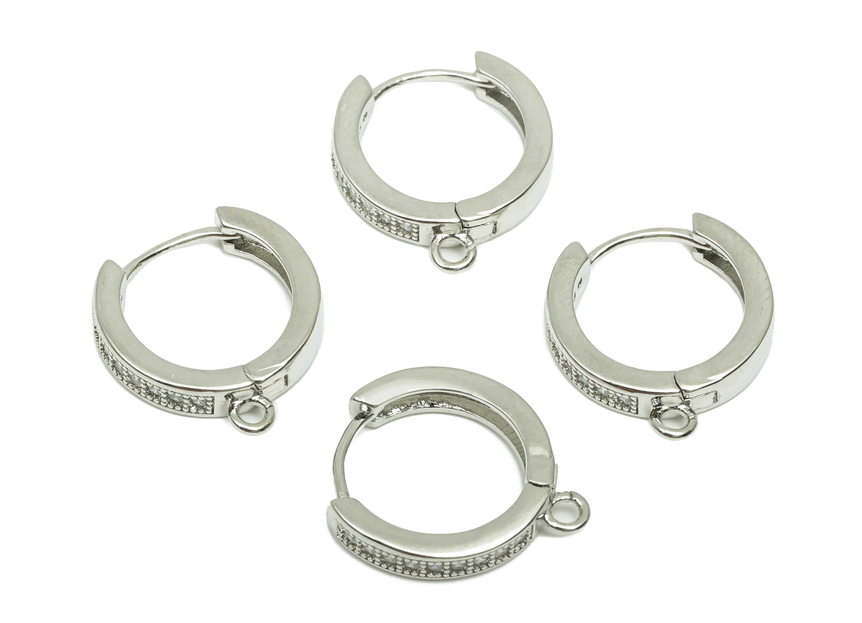 Zircon Round Huggie Earring - For lady&#39;s Earring - Brass for Party Hoop Earring - 18K Real White Gold Plated - 17.34x14.9x3.14mm - RGP8247 - DOMEDBAZAAR