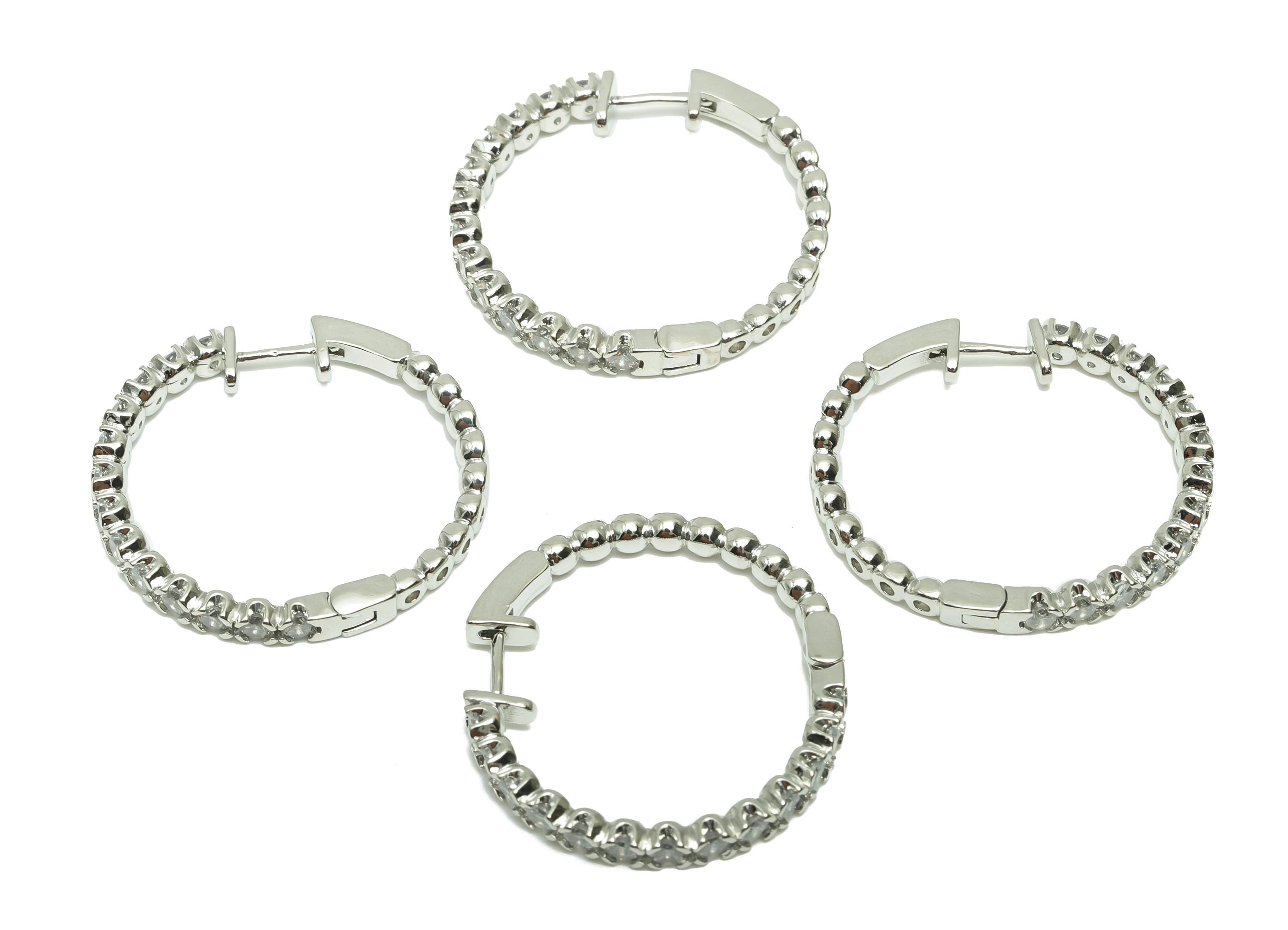 Zircon Round Huggie Earring - For Lady&#39;s Earring - Brass for Party Hoop Earring - 18K Real White Gold Plated - 27.2x30.1x3.22mm - RGP8249 - DOMEDBAZAAR