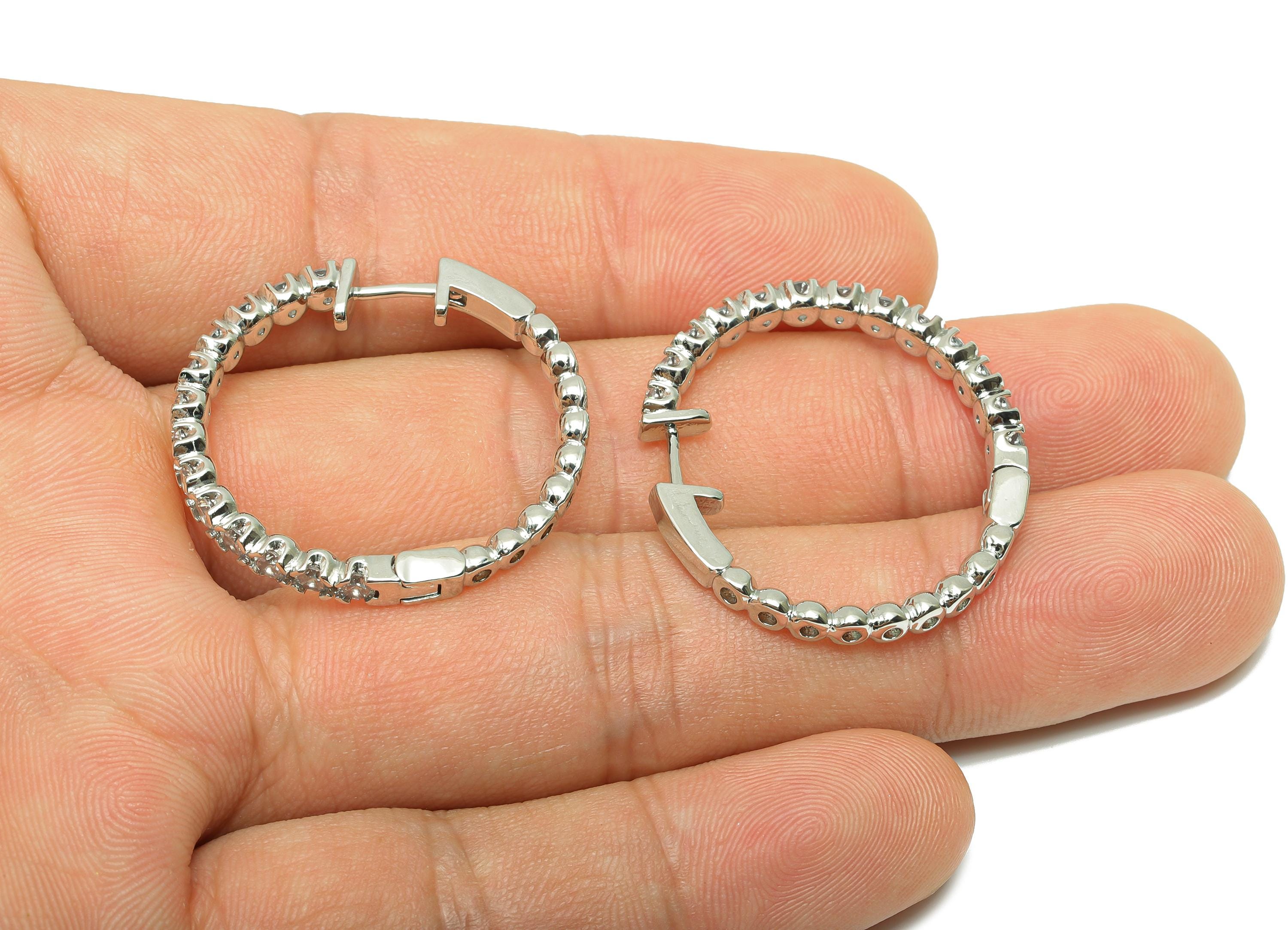 Zircon Round Huggie Earring - For Lady&#39;s Earring - Brass for Party Hoop Earring - 18K Real White Gold Plated - 27.2x30.1x3.22mm - RGP8249 - DOMEDBAZAAR