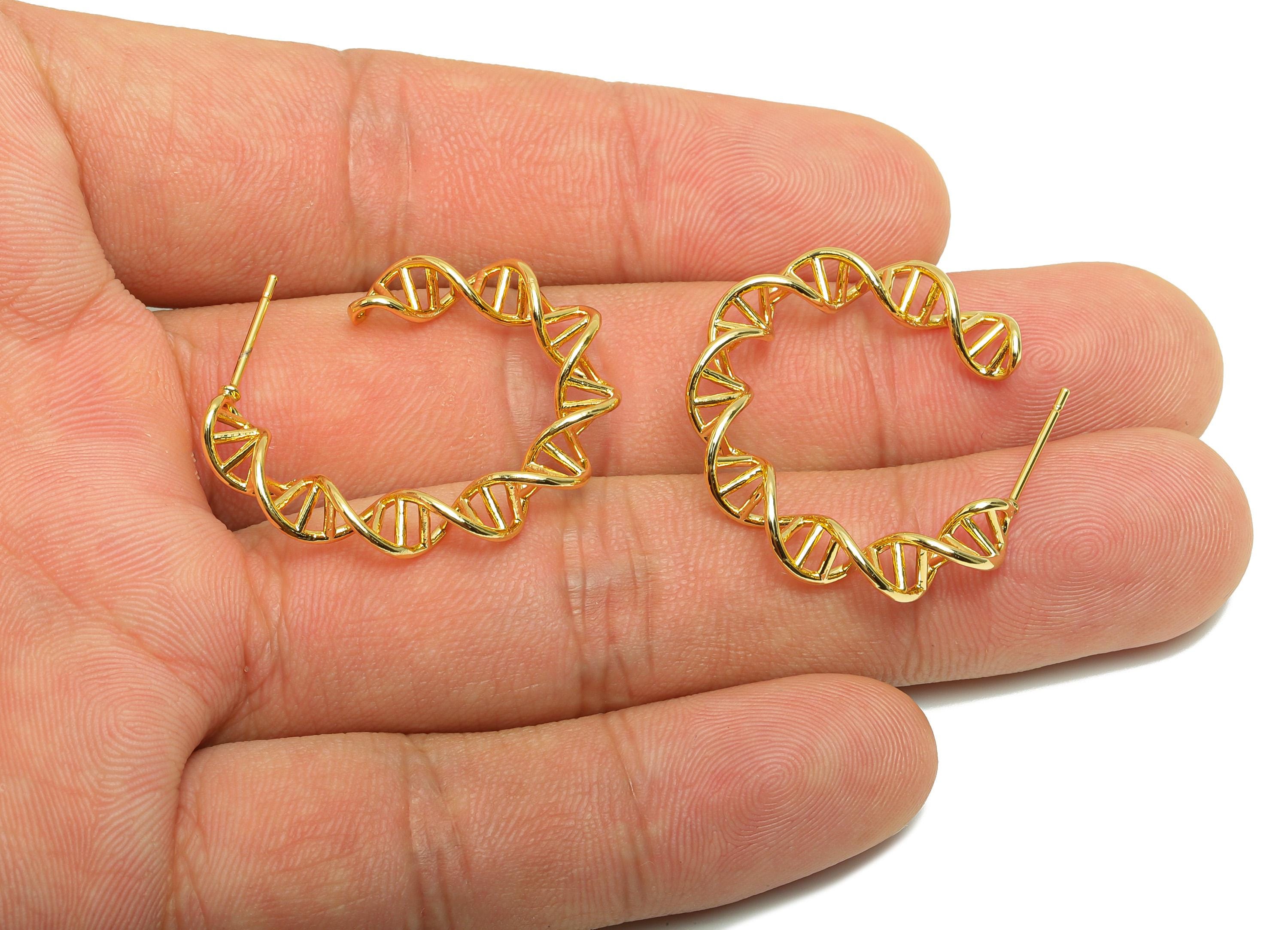 Brass Circle Earring Stud - Gold Wave DNA Earring Post for Women - C Hoop Daily Wear Earring - 18K Real Gold Plated -32x26.7x4.9mm - RGP8861 - DOMEDBAZAAR