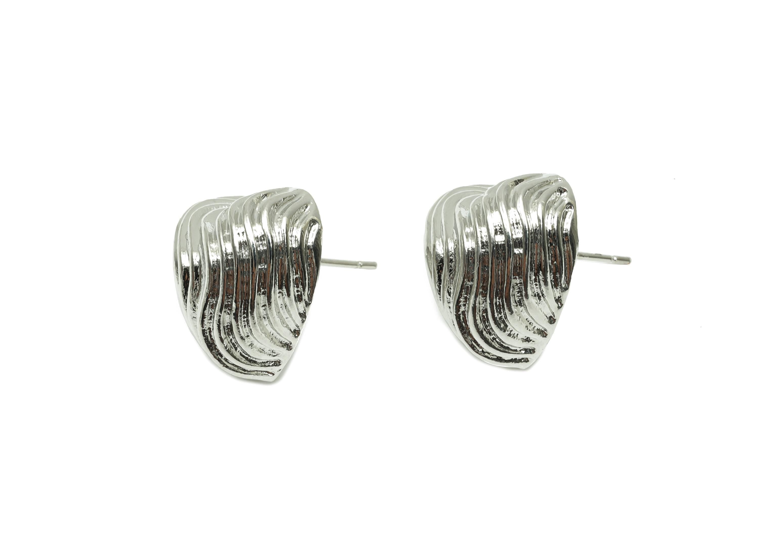 Textured Heart Earring - For Lady&#39;s Earring Stud - Valentine&#39;s Day Earring Post - 18K Real White Gold Plating - 17.38x17.41x9.18mm - RGP8251 - DOMEDBAZAAR