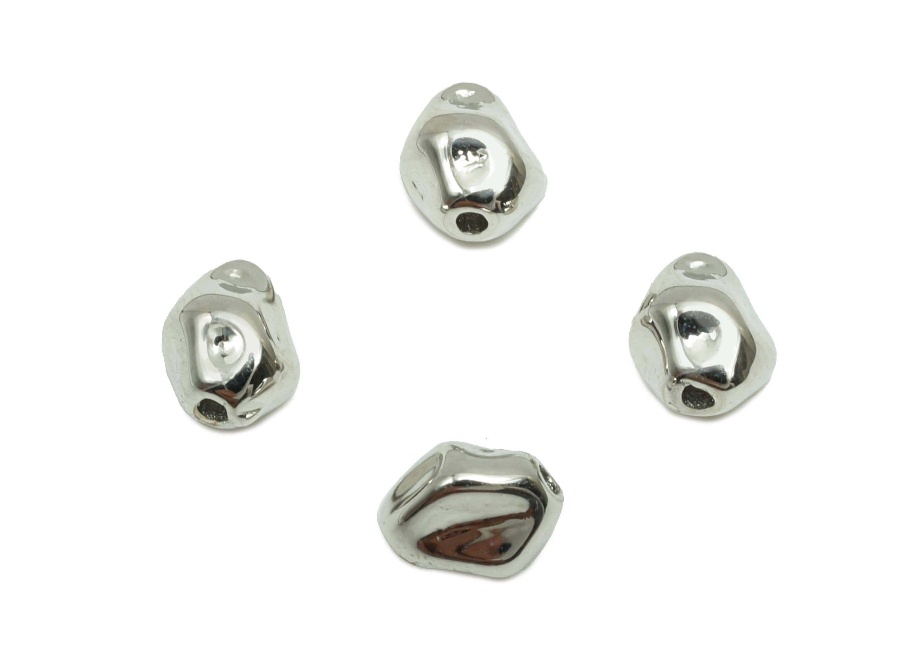 Irregular Spacer Beads - Brass Hammered Bracelet Beads - Tiny Beads for Necklace - 18K Real White Gold Plating - 6.43x5.24x4.06mm - RGP8252 - DOMEDBAZAAR