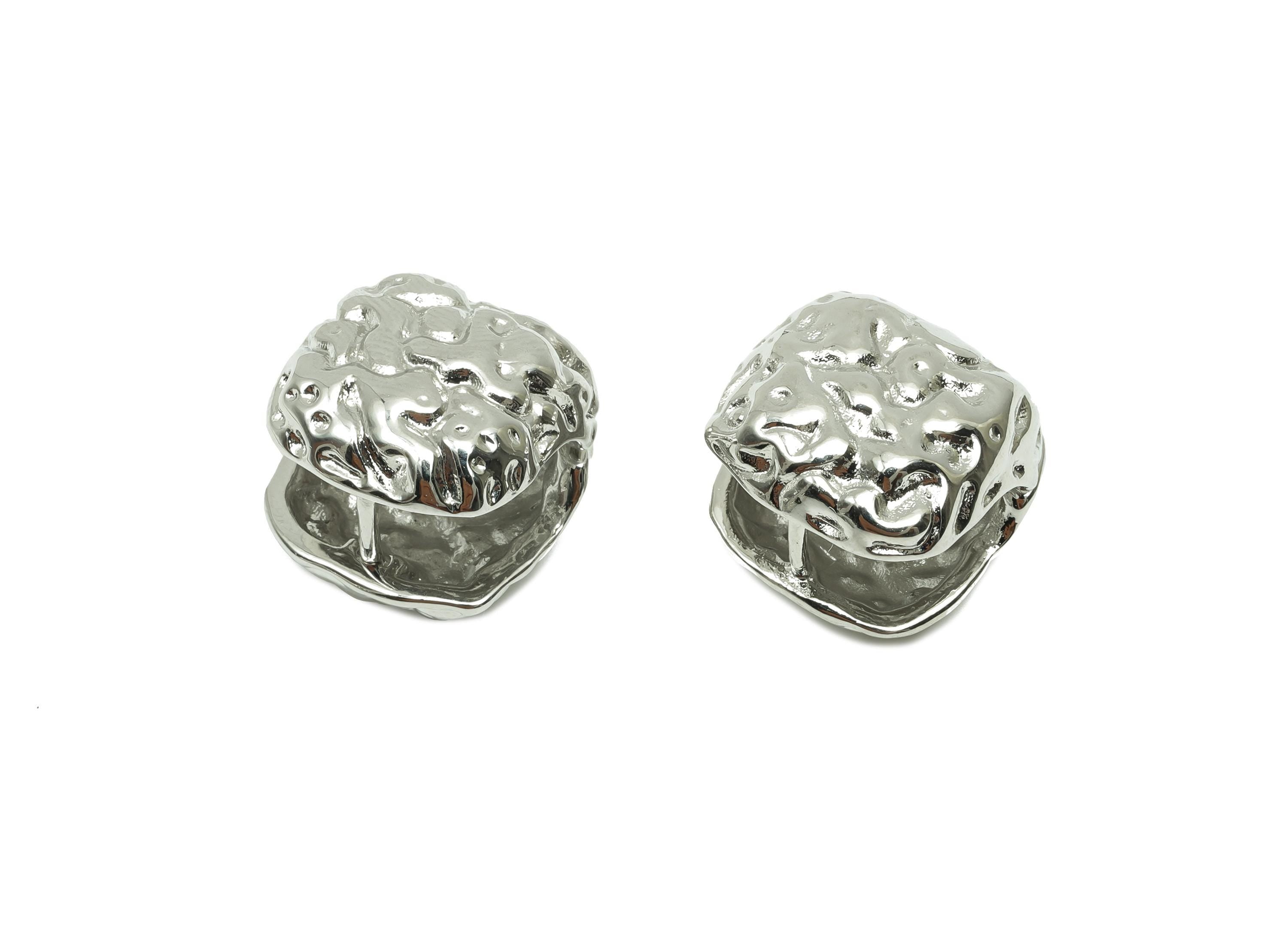 Square Hammered Huggie Ear - For Woman&#39;s Hoop Earring - Brass Daily Wear Earring - 18K Real White Gold Plated - 15.72x16.05x5.85mm - RGP8254 - DOMEDBAZAAR