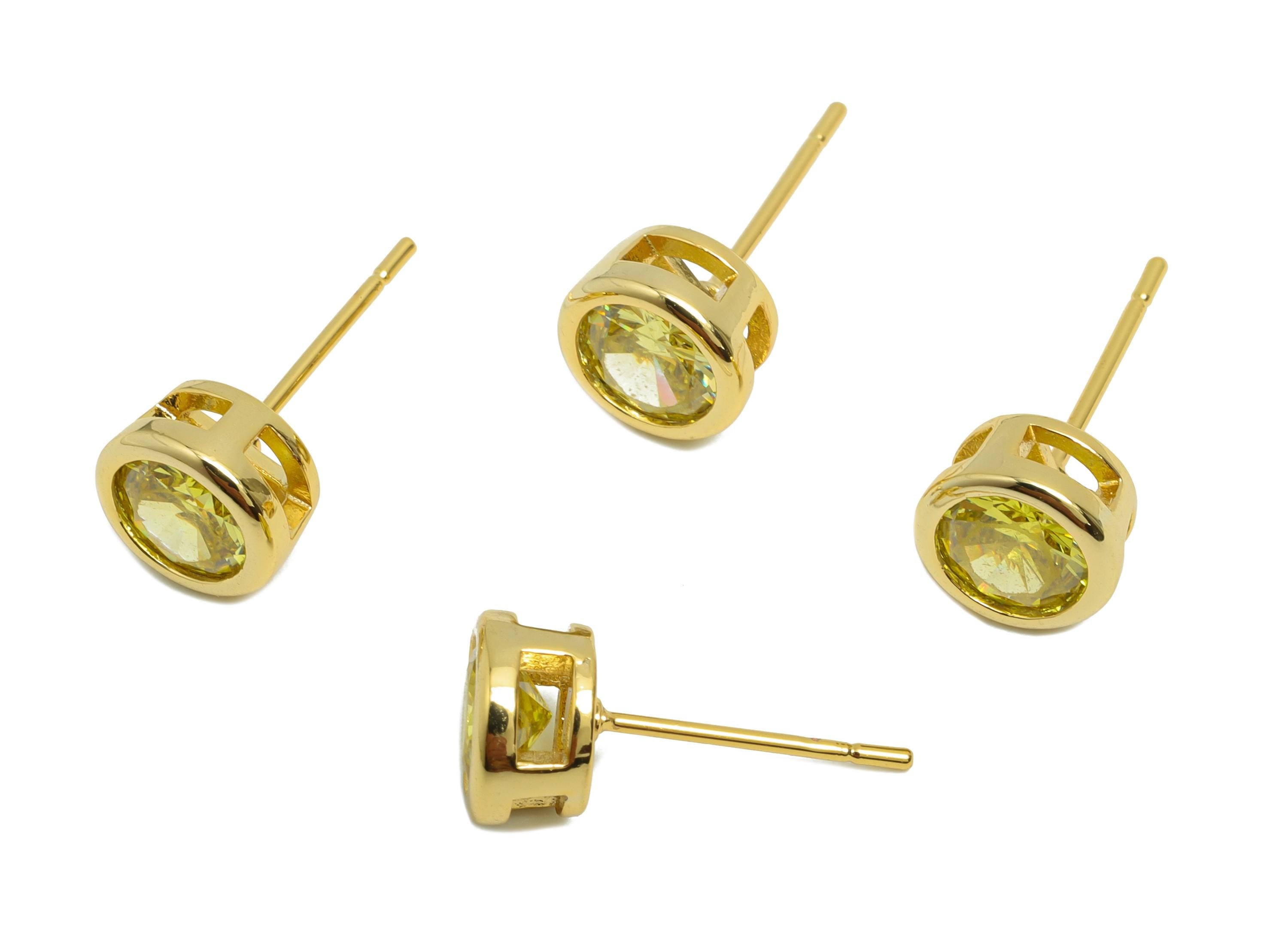 Brass CZ Earring Post - Brass Yellow Earring Stud - Cubic Zircon Earring Post  - Gold Jewelry - 18K Real Gold Plated -16x7x5mm-RGP8395P - DOMEDBAZAAR