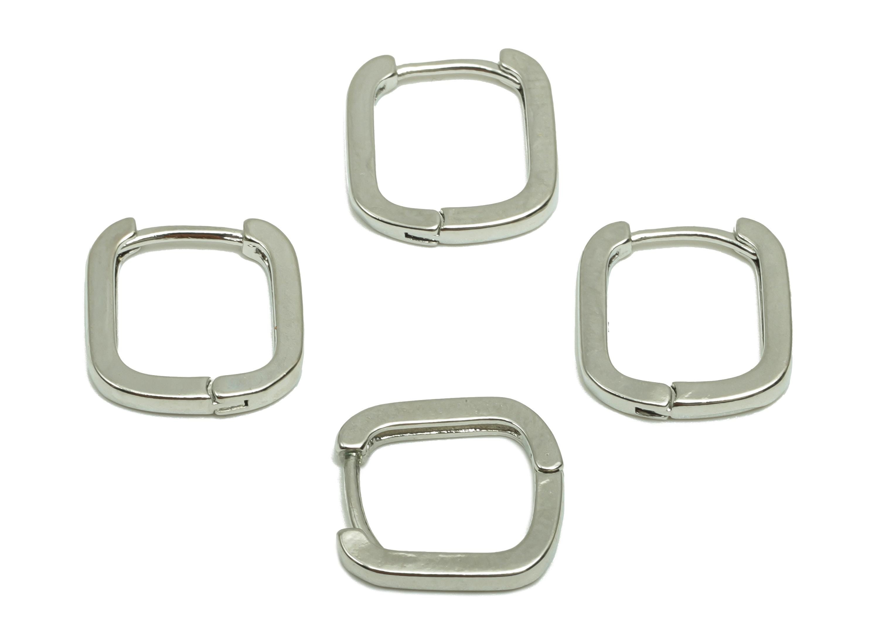 Square Minimalist Earring - For Girl&#39;s Huggie Earring - Brass Daily Wear Hoop Ear - 18K Real White Gold Plated - 12.17x11.97x1.74mm -RGP8258 - DOMEDBAZAAR