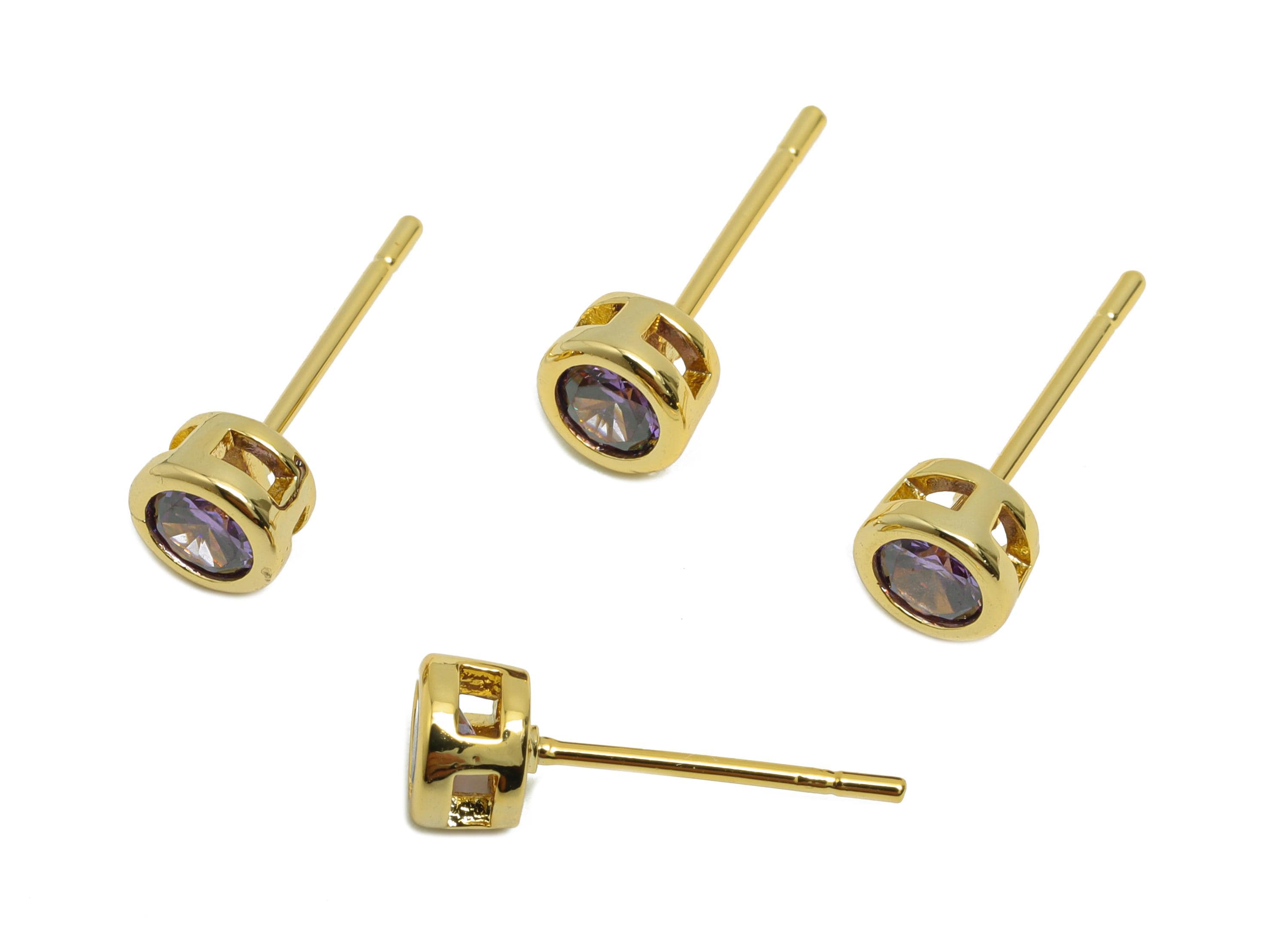 Brass CZ Earring Post - Brass Deep Violet Earring Stud - Cubic Zircon Earring Post  - Gold Jewelry - 18K Real Gold Plated -15x5x3mm-RGP8397H - DOMEDBAZAAR