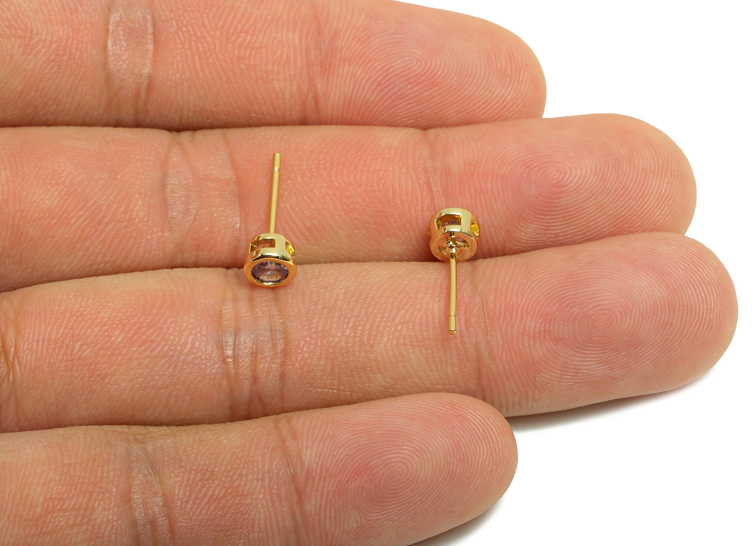 Brass CZ Earring Post - Brass Lavende Earring Stud - Cubic Zircon Earring Post  - Gold Jewelry - 18K Real Gold Plated -15x5x3mm-RGP8397A - DOMEDBAZAAR