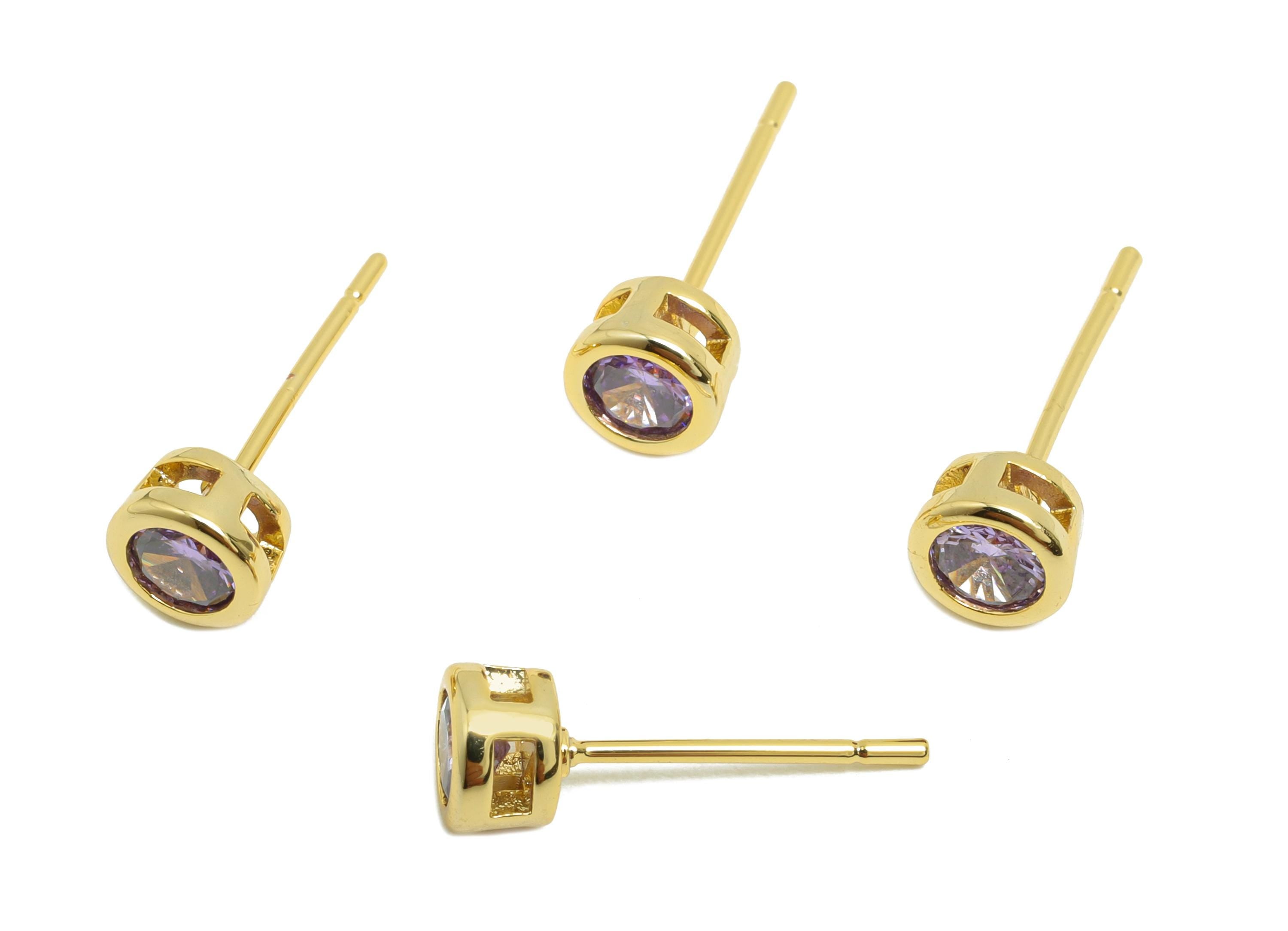 Brass CZ Earring Post - Brass  light Amethyst Earring Stud - Zircon Earring Post  - Gold Jewelry - 18K Real Gold Plated - 15x5x3mm -RGP8397C - DOMEDBAZAAR