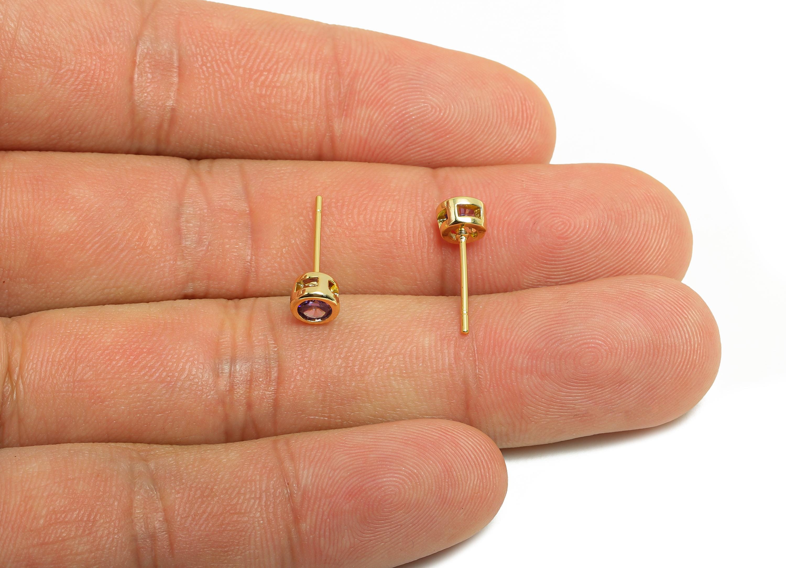 Brass CZ Earring Post - Brass  light Amethyst Earring Stud - Zircon Earring Post  - Gold Jewelry - 18K Real Gold Plated - 15x5x3mm -RGP8397C - DOMEDBAZAAR