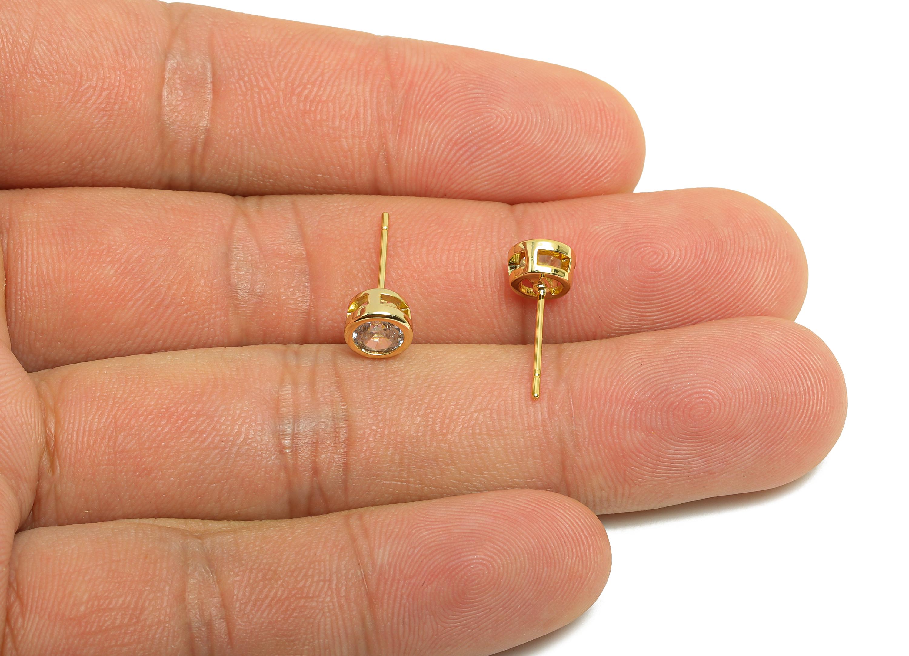 Brass CZ Earring Post - Brass White (cz-21) Earring Stud - Zircon Earring Post - Gold Jewelry - 18K Real Gold Plated - 15.6x6x4mm - RGP8396M - DOMEDBAZAAR