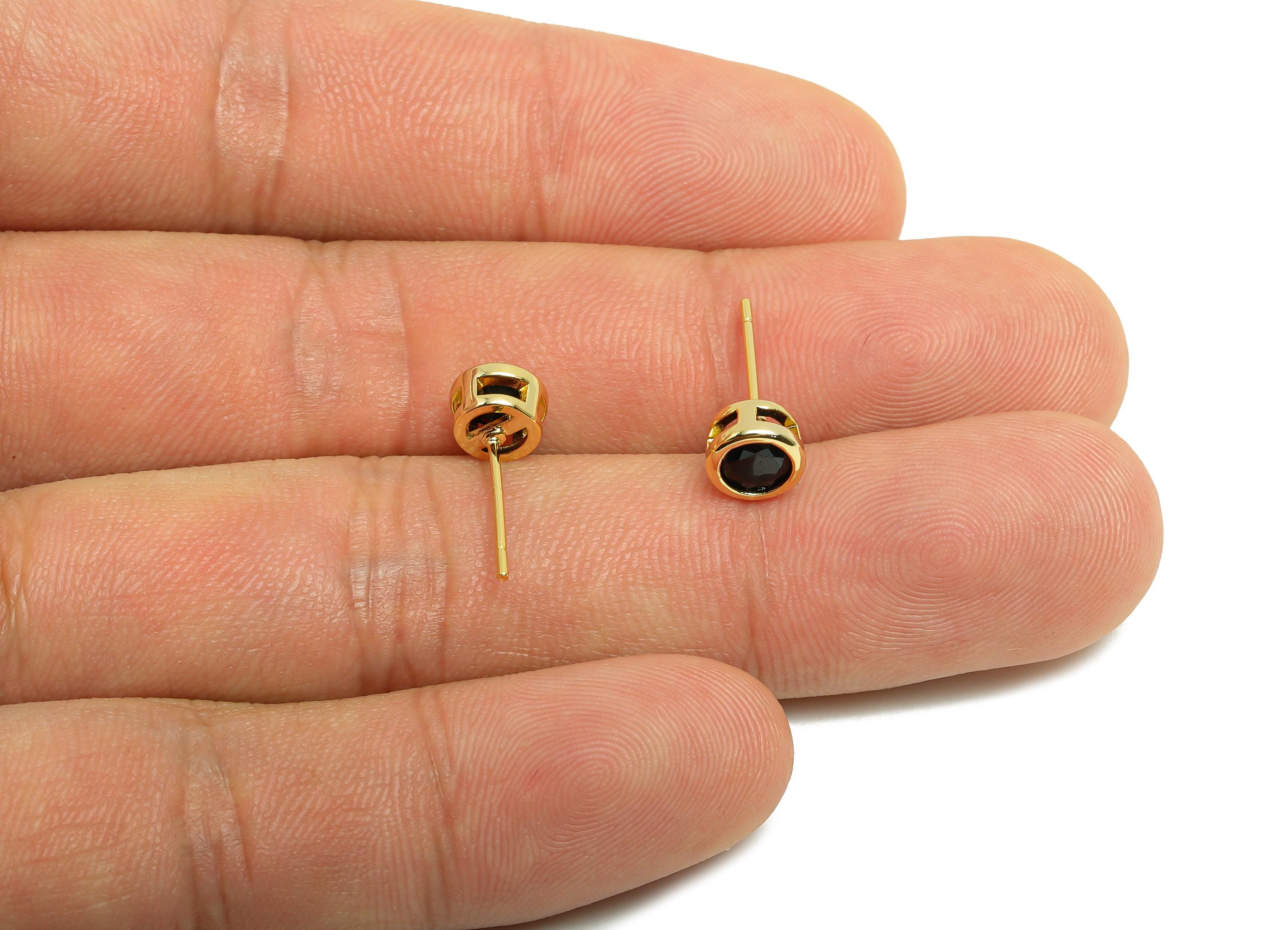 Brass CZ Earring Post - Brass Black (CZ-22) Earring Stud - Zircon Earring Post - Gold Jewelry - 18K Real Gold Plated - 15.6x6x4mm - RGP8396F - DOMEDBAZAAR