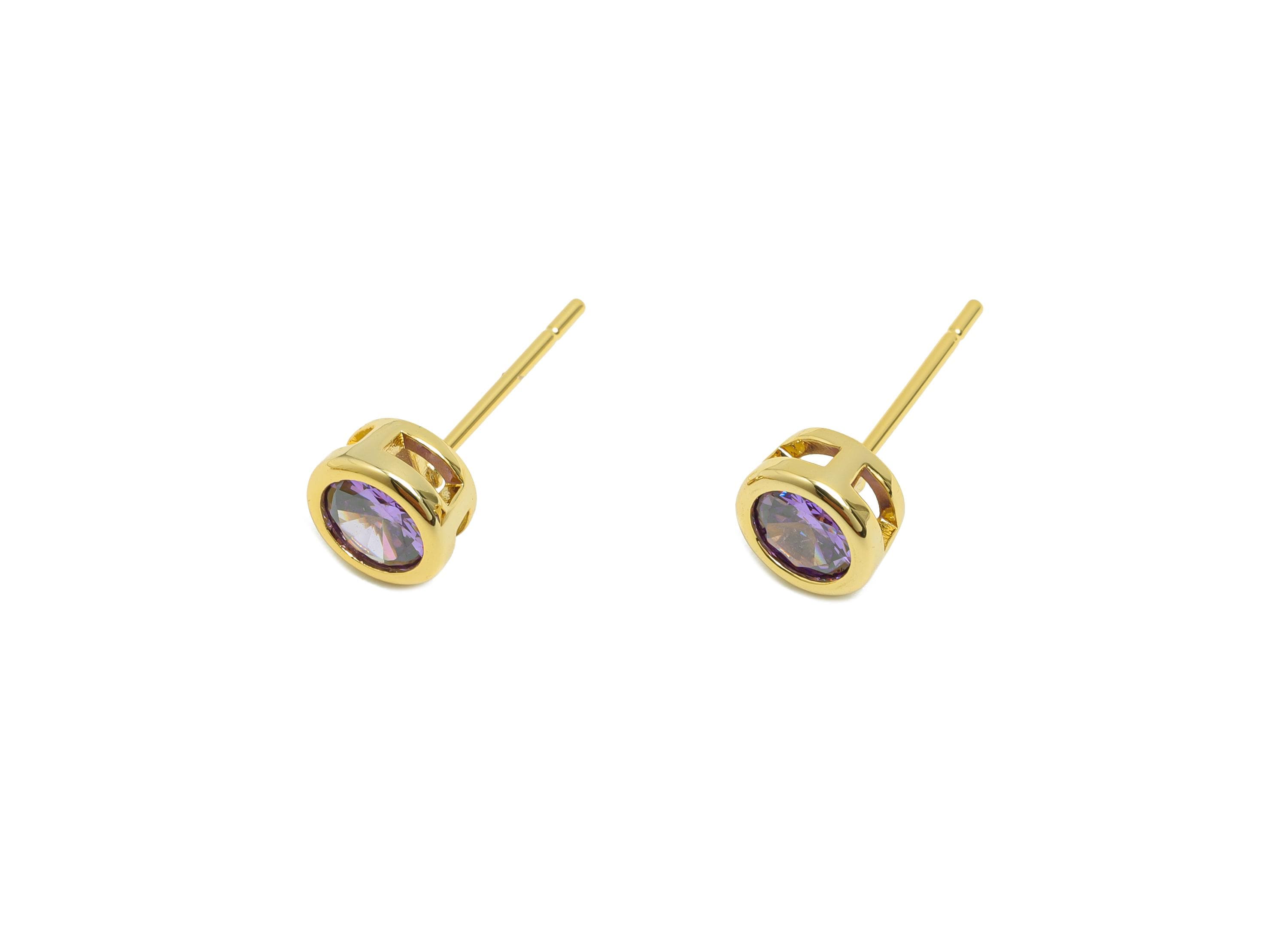 Brass Earring Post - Brass Deep Violet (CZ-08) Earring Stud - Zircon Earring Post - Gold Jewelry - 18K Real Gold Plated - 15x6x4mm -RGP8396U - DOMEDBAZAAR