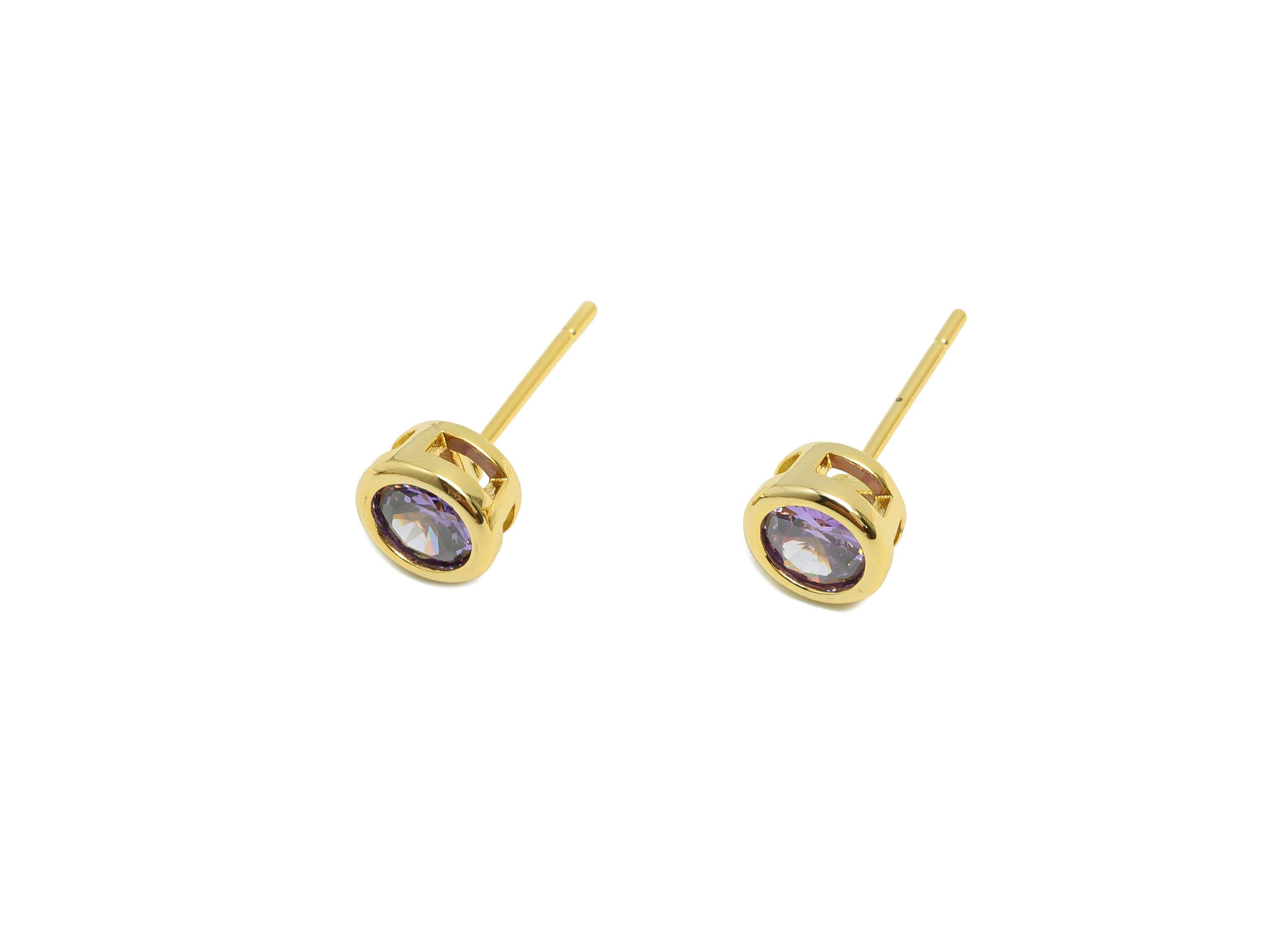 Brass CZ Earring Post - Brass Violet (CZ-07) Earring Stud - Zircon Earring Post - Gold Jewelry - 18K Real Gold Plated - 15x6x4mm - RGP8396V - DOMEDBAZAAR
