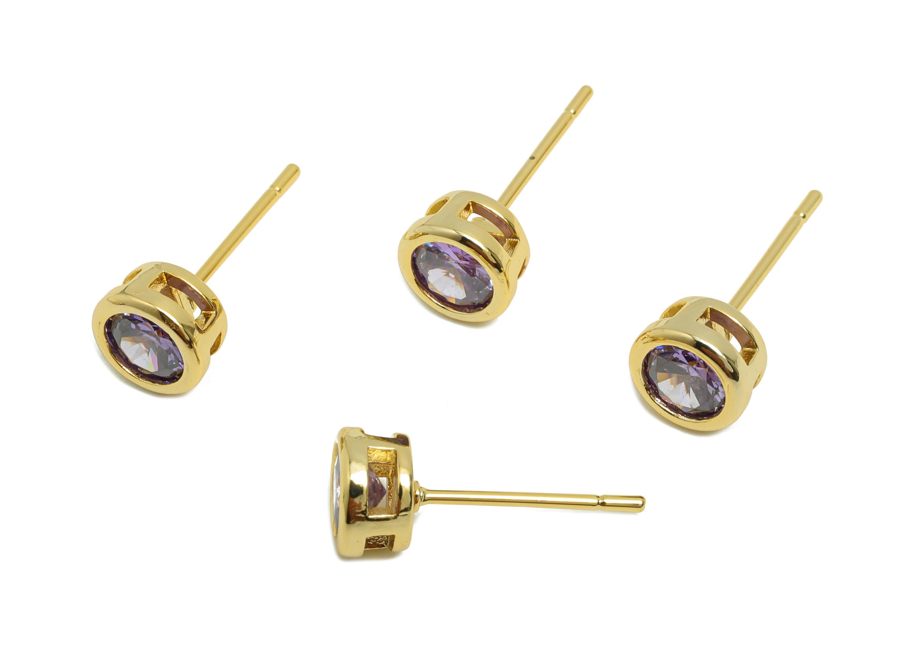 Brass CZ Earring Post - Brass Violet (CZ-07) Earring Stud - Zircon Earring Post - Gold Jewelry - 18K Real Gold Plated - 15x6x4mm - RGP8396V - DOMEDBAZAAR