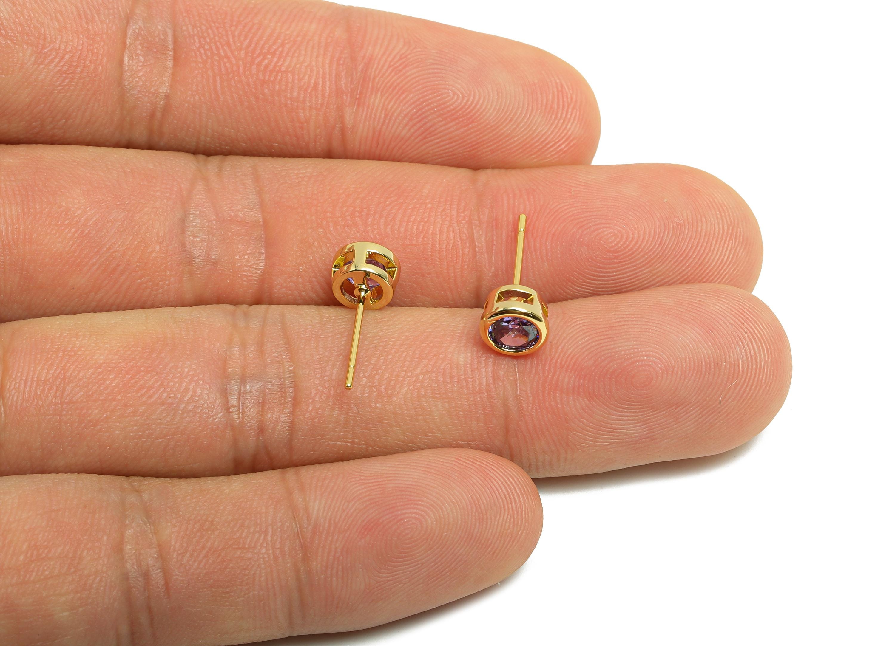 Brass CZ Earring Post - Brass Violet (CZ-07) Earring Stud - Zircon Earring Post - Gold Jewelry - 18K Real Gold Plated - 15x6x4mm - RGP8396V - DOMEDBAZAAR